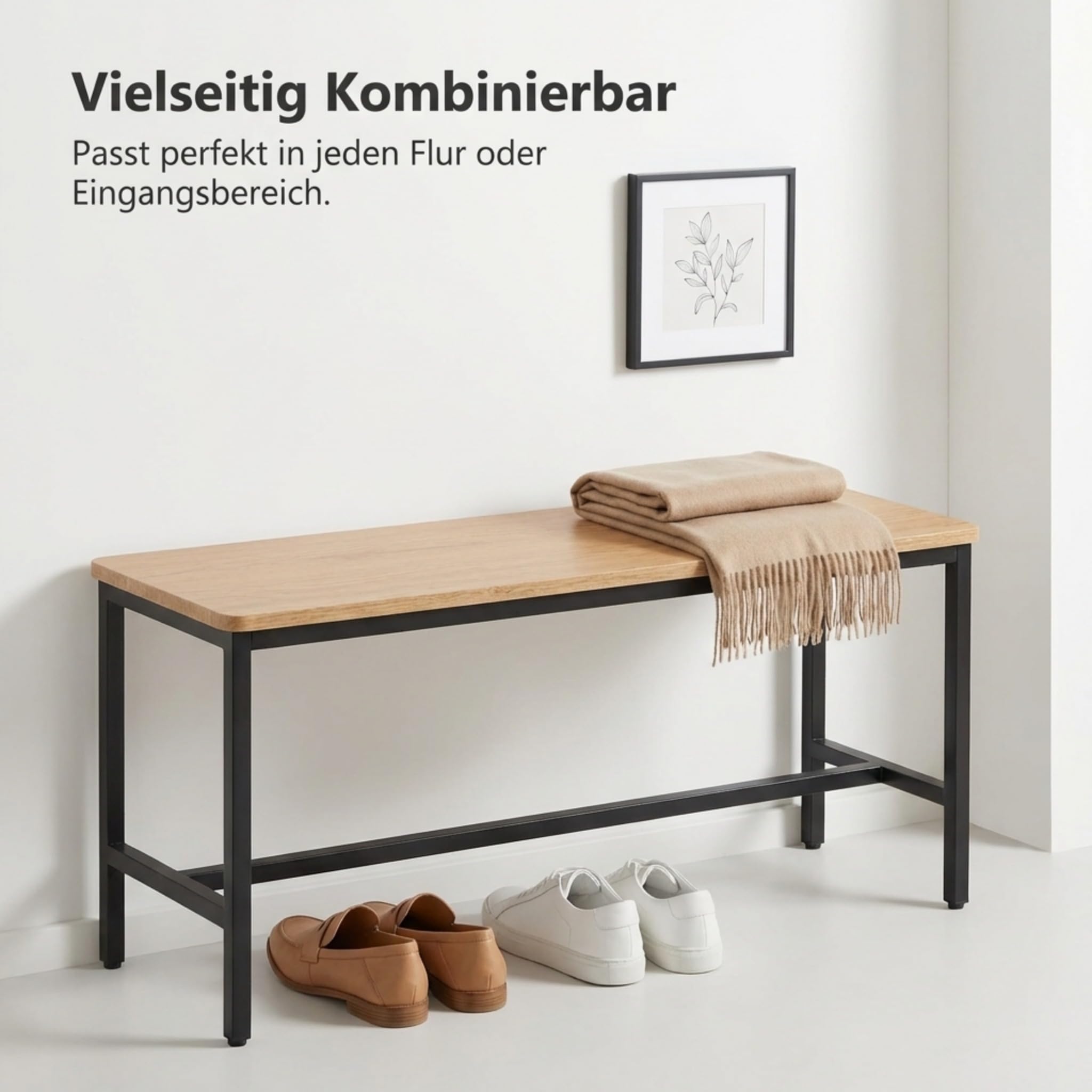 SAM Sitzbank Agata | 97 x 32 cm | Bank Holz-Optik Eiche | Schwarzes Metallgestell | Esszimmer- & Küchenbank | Robuste, Pflegeleichte Holzbank Esszimmer & Sitzbank Flur