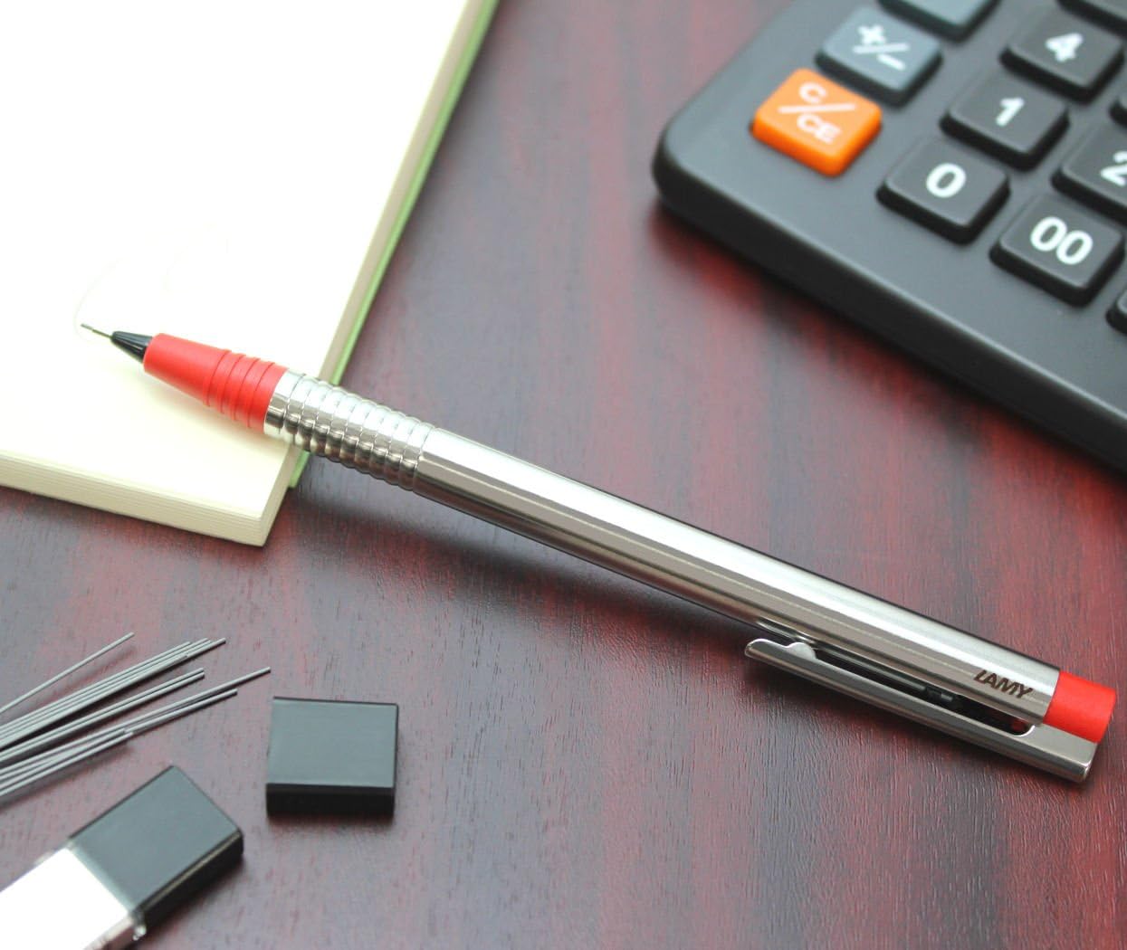LAMY L105RD Mechanical Pencil, Logo, Stainless Steel, Red, 0.02 inch (0.5 mm), Genuine Imported Product