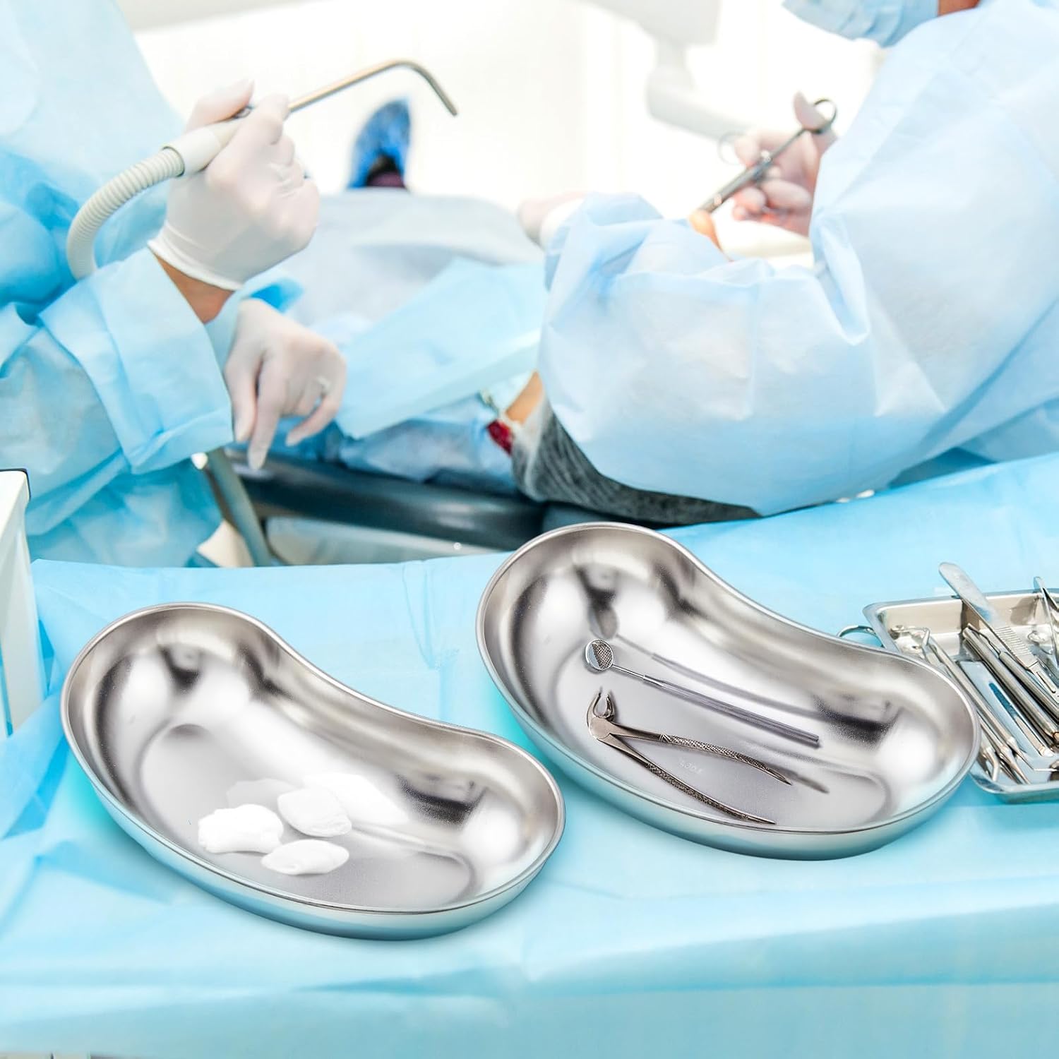 Blulu 6 Pcs Stainless Steel Kidney Tray 8'' Medium Kidney Shaped Emesis Basin Surgical Medical Tray pan Bowls Reusable Metal Dish Dental Lab Instruments Bathroom Soiled Dressings Medic Waster