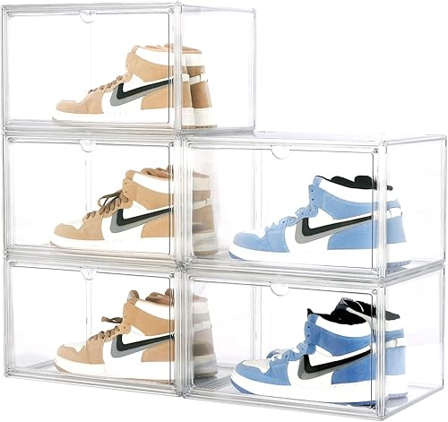 Paquete de 8 cajas de almacenamiento de zapatos XL, vitrinas para tenis, cajas de zapatos de plástico transparente apilables de 13.4 x 10.6 x 8.3