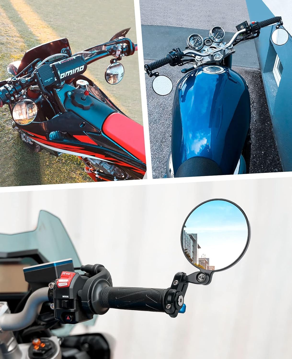 KEMIMOTO Specchietti Moto Manubrio, E24 Omologati Specchietto Laterali Moto, 22mm 7/8" Specchietti Universale Metallici Resistenti Agli Urti per Motociclo Scooter Cruiser, 2 Pezzi
