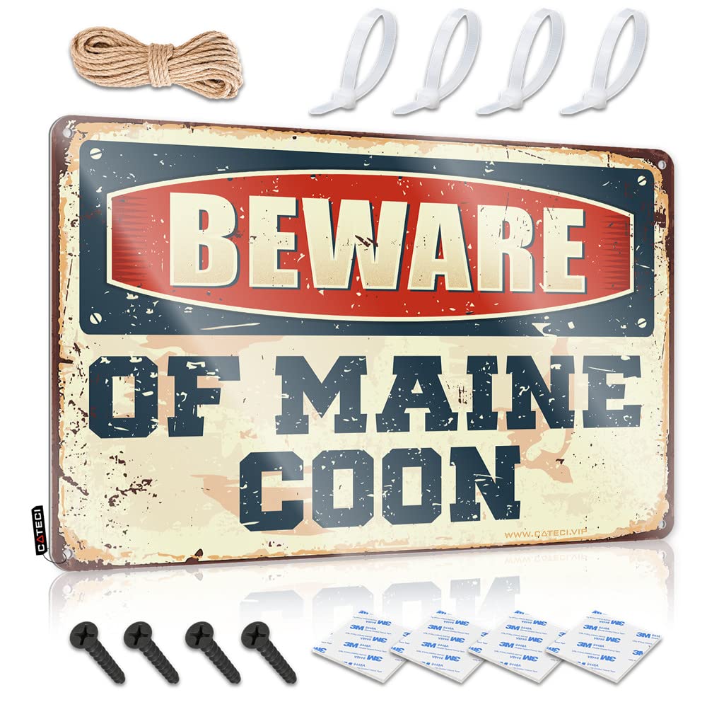 IBWNBBUSN Garage Tin Sign Beware Of Maine Coon Sign Metal Signs Vintage Funny Pool Zone Tin Sign