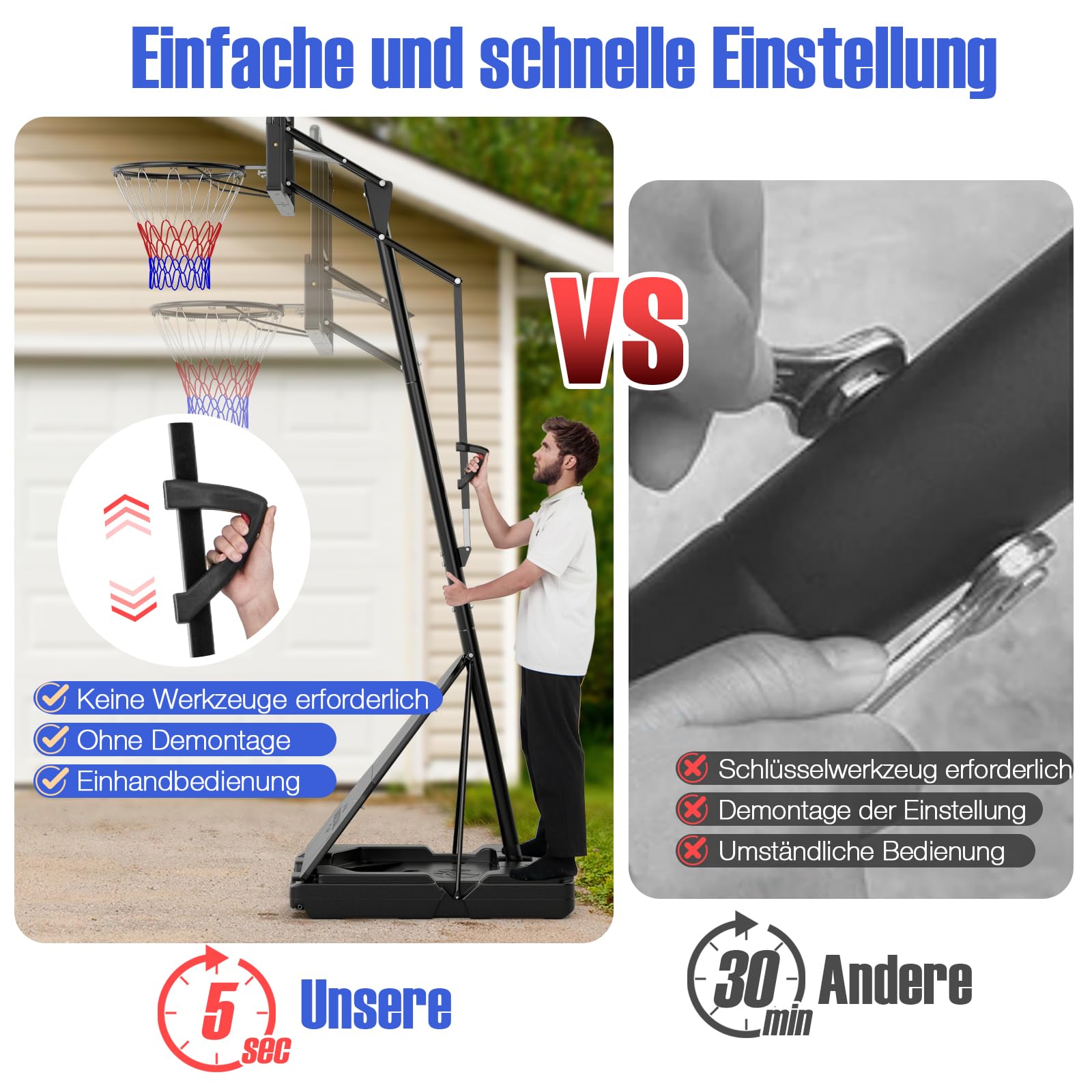 GOPLUS Basketballkorb Outdoor, Korbhöhe 150-305cm verstellbar, Basketball Korb mit PC-Rückwand, Basketballständer tragbar mit Rollen, Basketball Hoop für Kinder Jugendliche Erwachsene