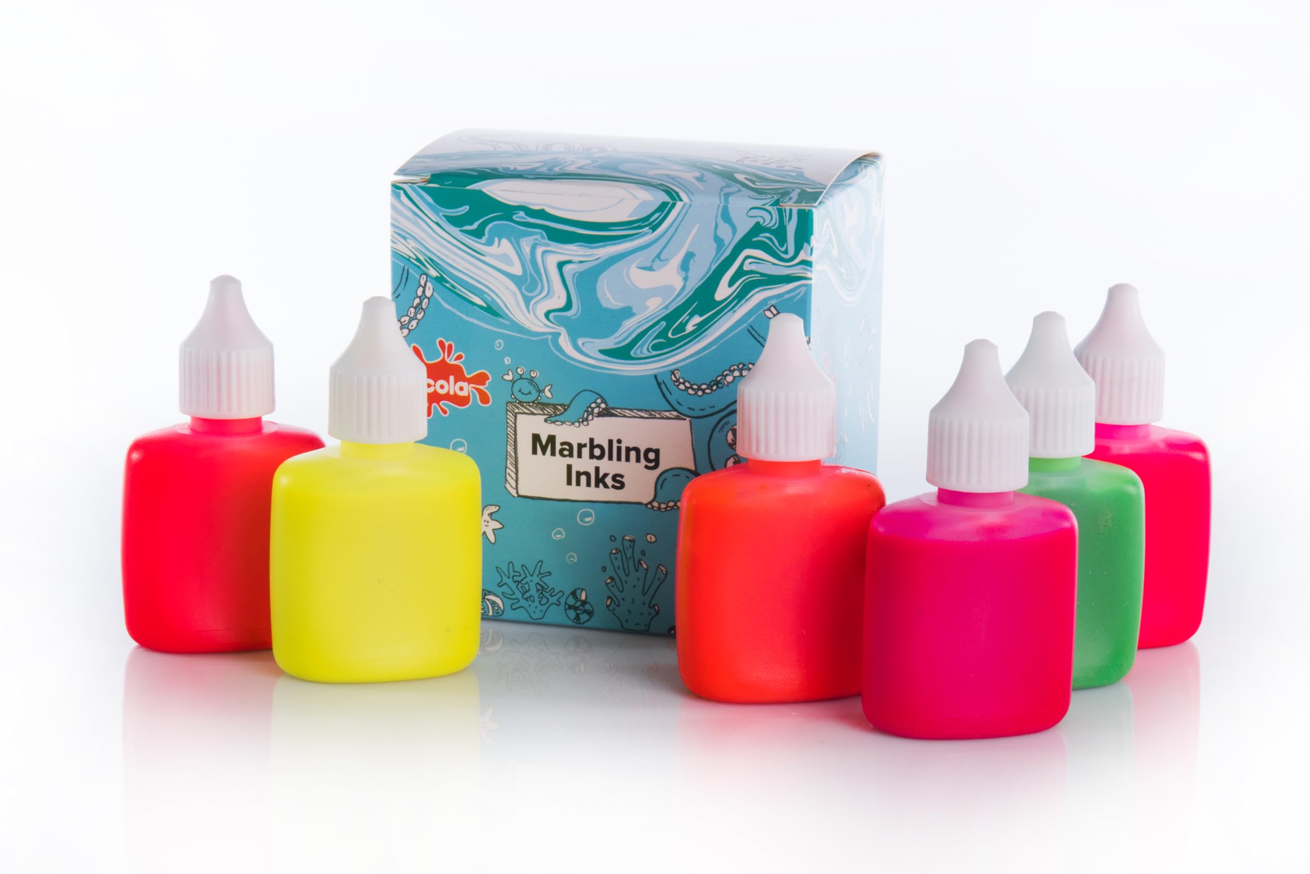 Scola Marbling Ink, 6 Assorted Fluorescent Colours, 25ml Bottles, Marbled Patterns, School Supplies, Art and Crafts Projects, Children's Craft Projects, For Kids