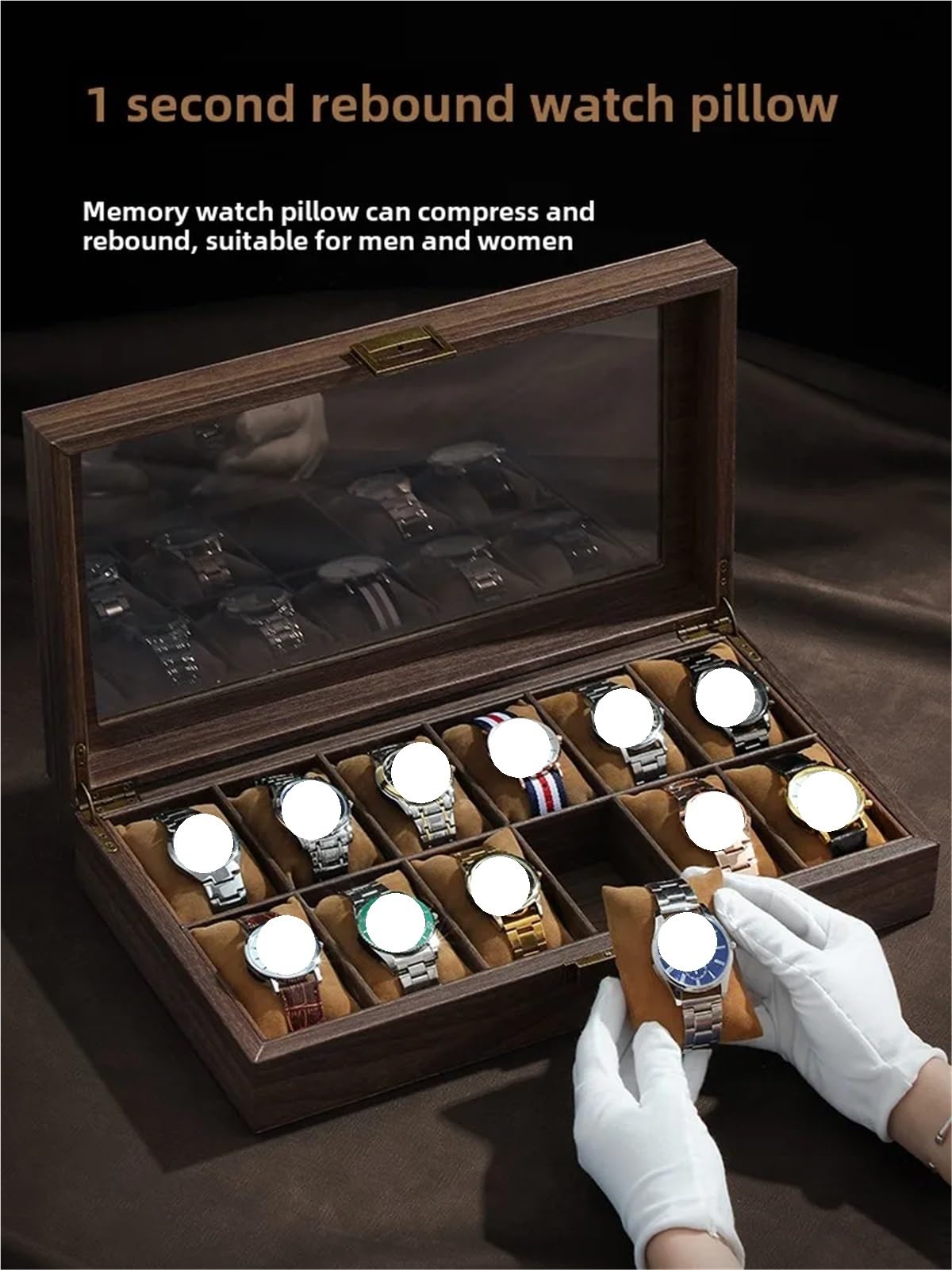 Caja para Relojes de Madera Caja de reloj cuero grano madera | Organizador de joyas for múltiples relojes de almacenamiento de alta capacidad for el hogar(MUWENPI-12WEI)