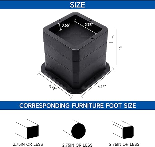 Miniatura 2 de MYMULIKE Elevadores ajustables para muebles de cama, altura de 1,2 o 3 pulgadas, elevadores resistentes para sofá, mesa, silla, soporta hasta 6,000