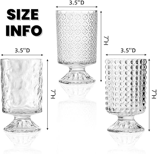 Miniatura 2 de Juego de 3 jarrones transparentes para flores, jarrón de vidrio de boca ancha para centros de mesa, 7 pulgadas de alto, jarrón cilíndrico con