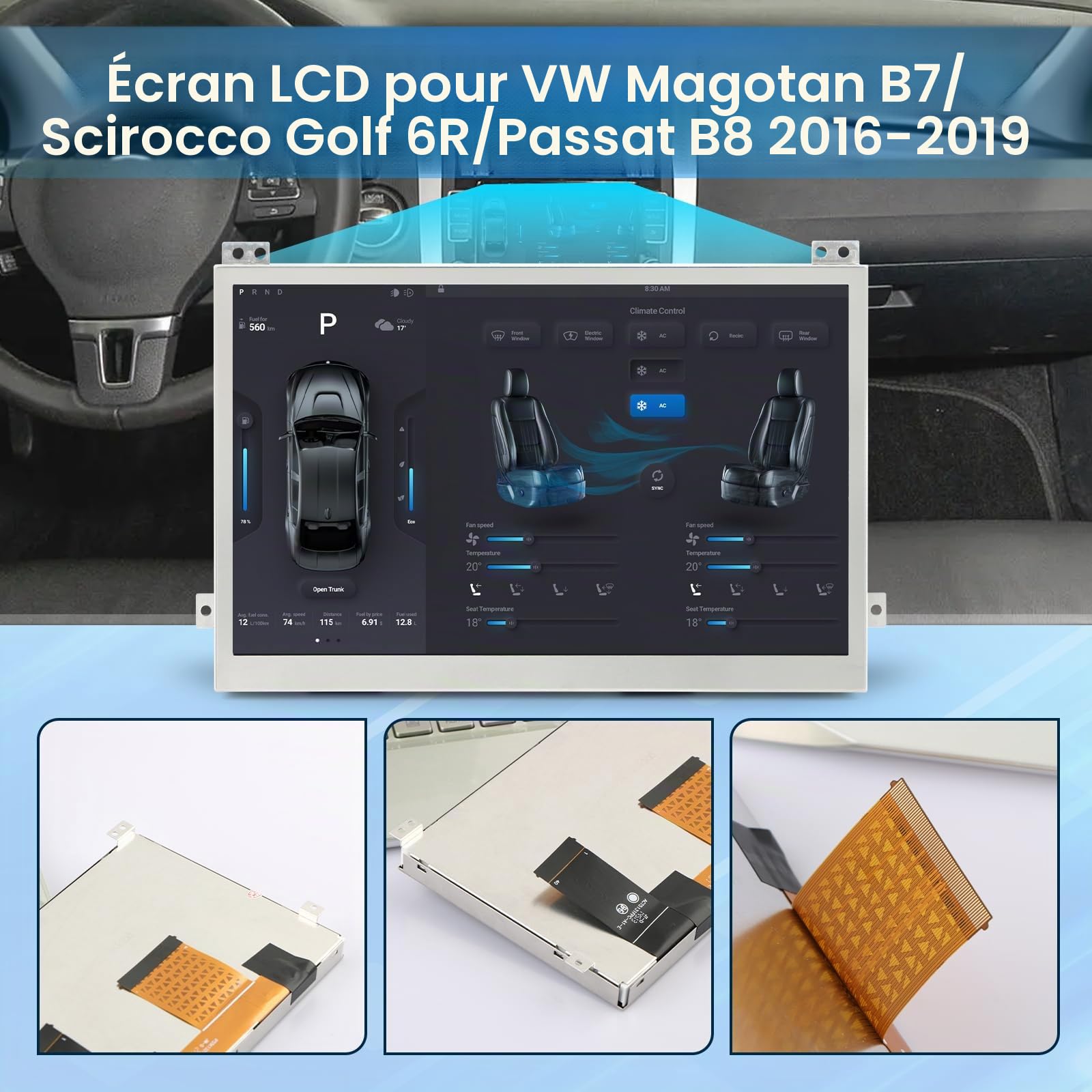 TDO-WVGA0633F00045 Écran LCD pour VW Magotan B7/Scirocco Golf 6R/Passat B8 2016-2019 Écran LCD 6,5"
