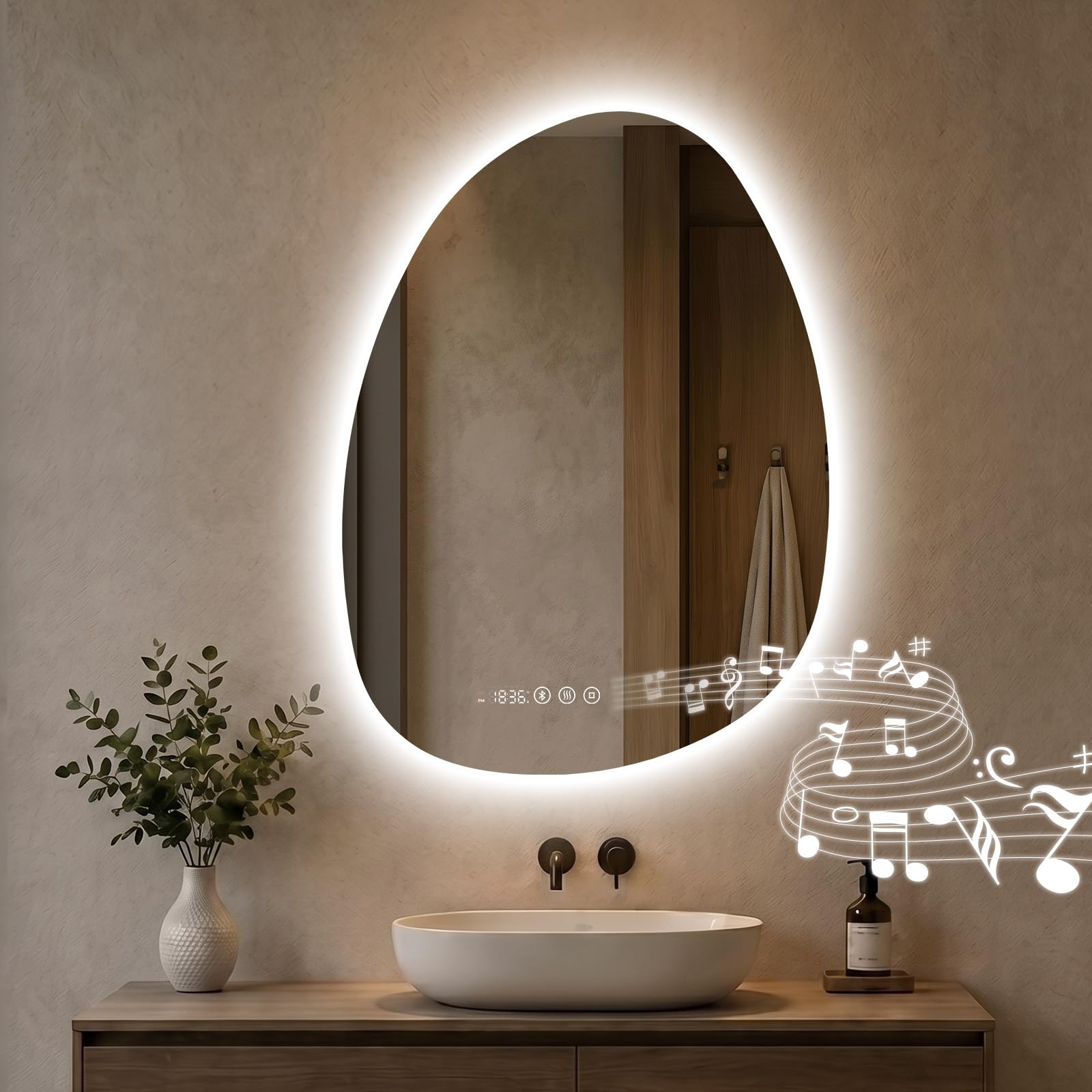 Espejo Baño con Luz LED Asimétrico 75x55 cm Bluetooth