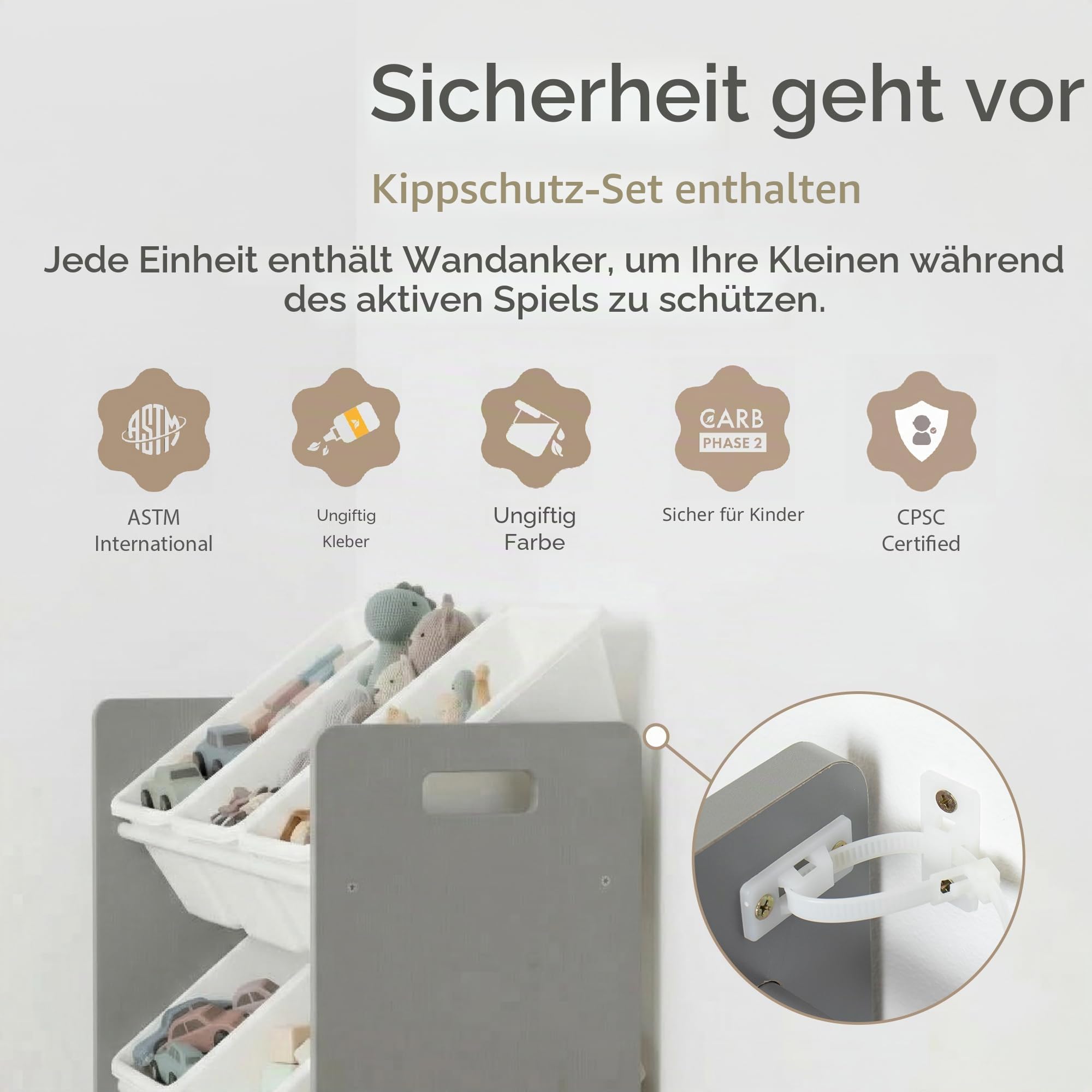 Humble Crew Kinderregal – Spielzeugregal mit 9 Aufbewahrungsboxen, Aufbewahrungsregal für Kinderzimmer, Grau/Weiß
