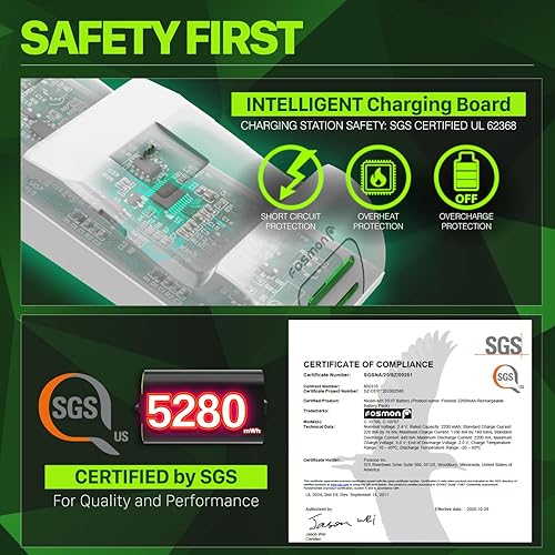 Miniatura 38 de Fosmon Carga rápida para Xbox Controller Charger Station para Xbox Series X S, Xbox One, Elite con 2 paquetes de baterías recargables de 5280 mWh