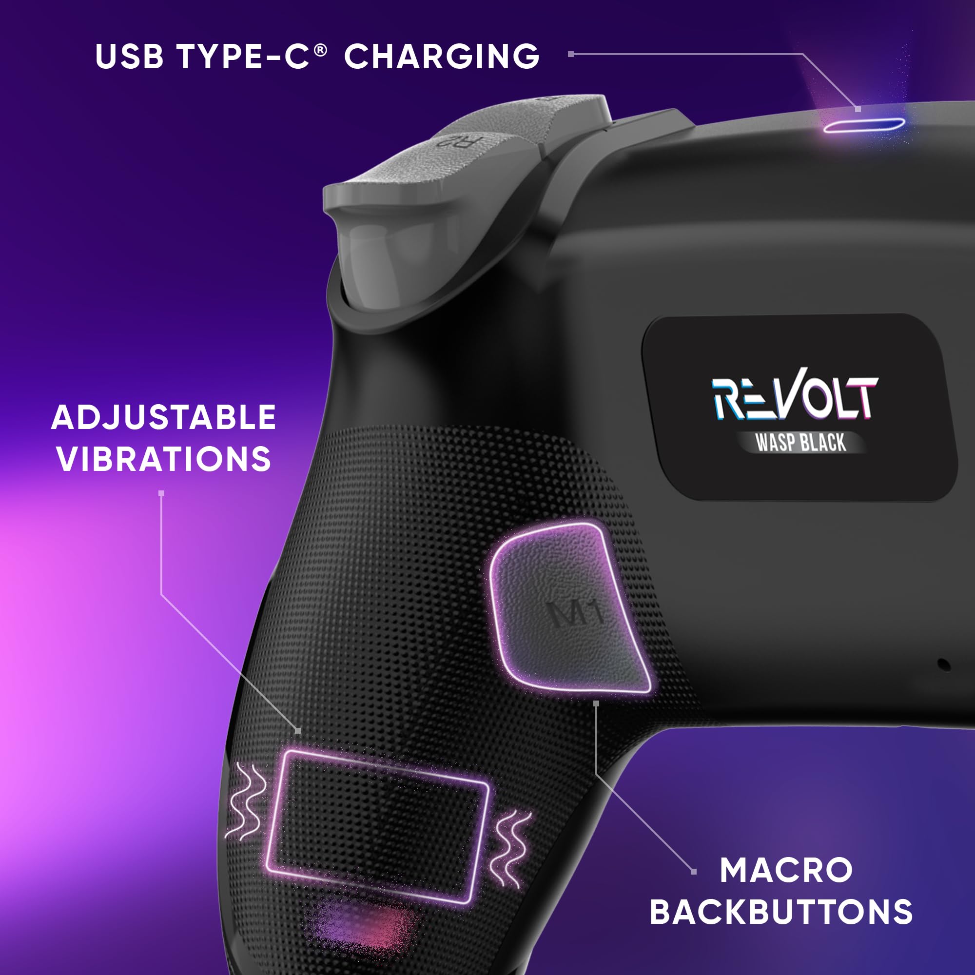 Oniverse Bezprzewodowy kontroler do PS4 PS3 PC Android iOS, gniazdo słuchawkowe, joystick z efektem hali, akumulator 1000 mAh, przyciski makro, funkcja budzenia, 6-osiowy żyroskop, Revolt Black