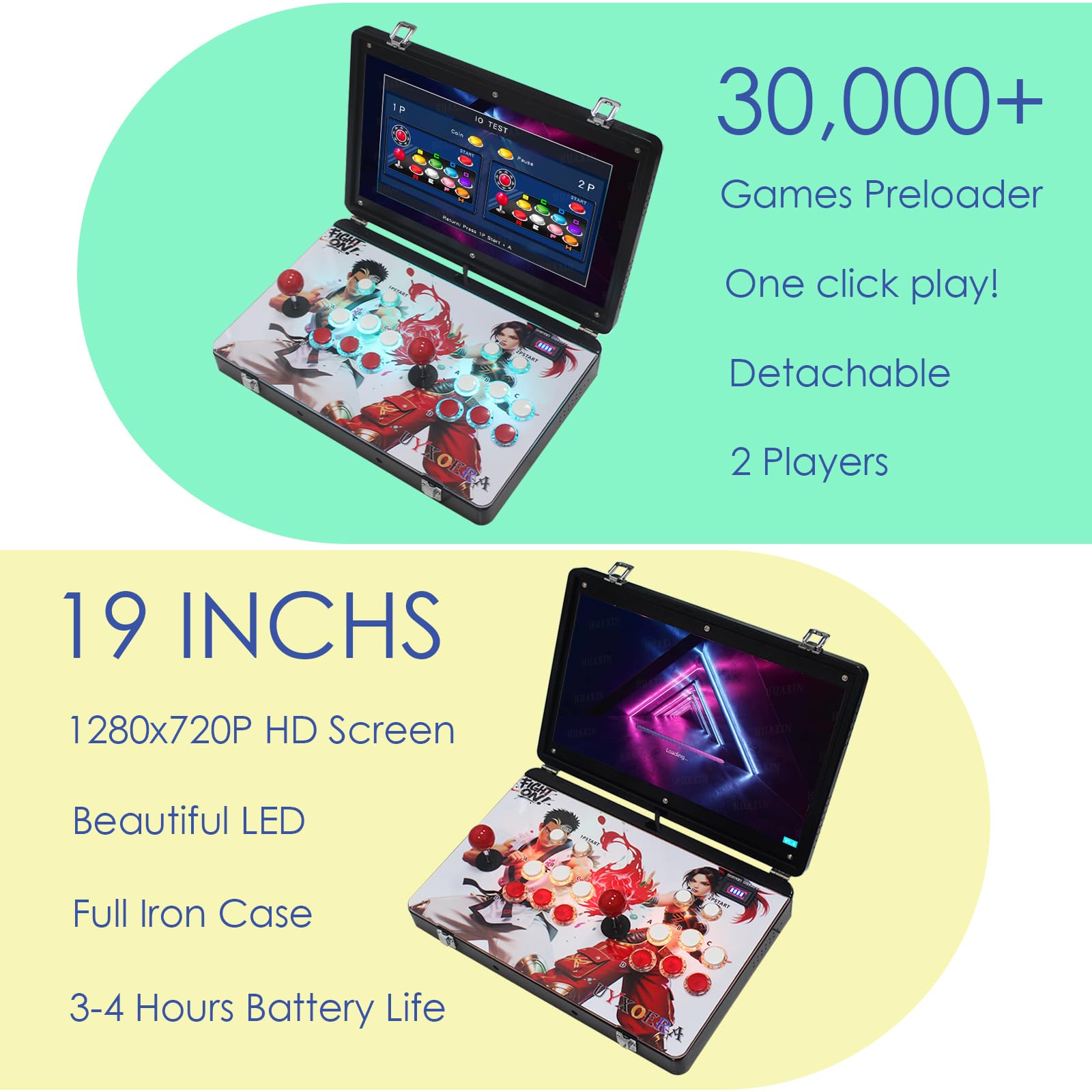 Consola de Juegos de Arcade 3D Portátil 30000 en 1 Caja de Metal, Cuaderno Plegable con Pantalla de 19 Pulgadas Consola de Juegos Electrónica Retro, con Funciones de Búsqueda/Ocultar/Pausar