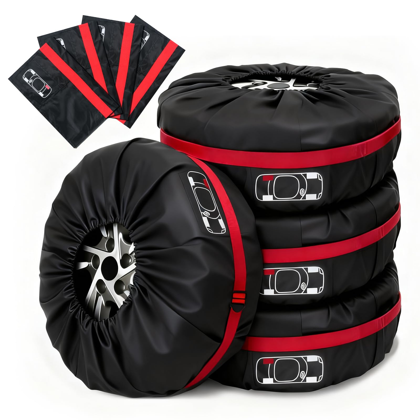 Set di 4 Borse per Pneumatici Auto, 13-18'' Pollici Impermeabili Antipolvere Copriruota, Copertura della Ruota di Scorta, Copri Ruota di Scorta con Manico