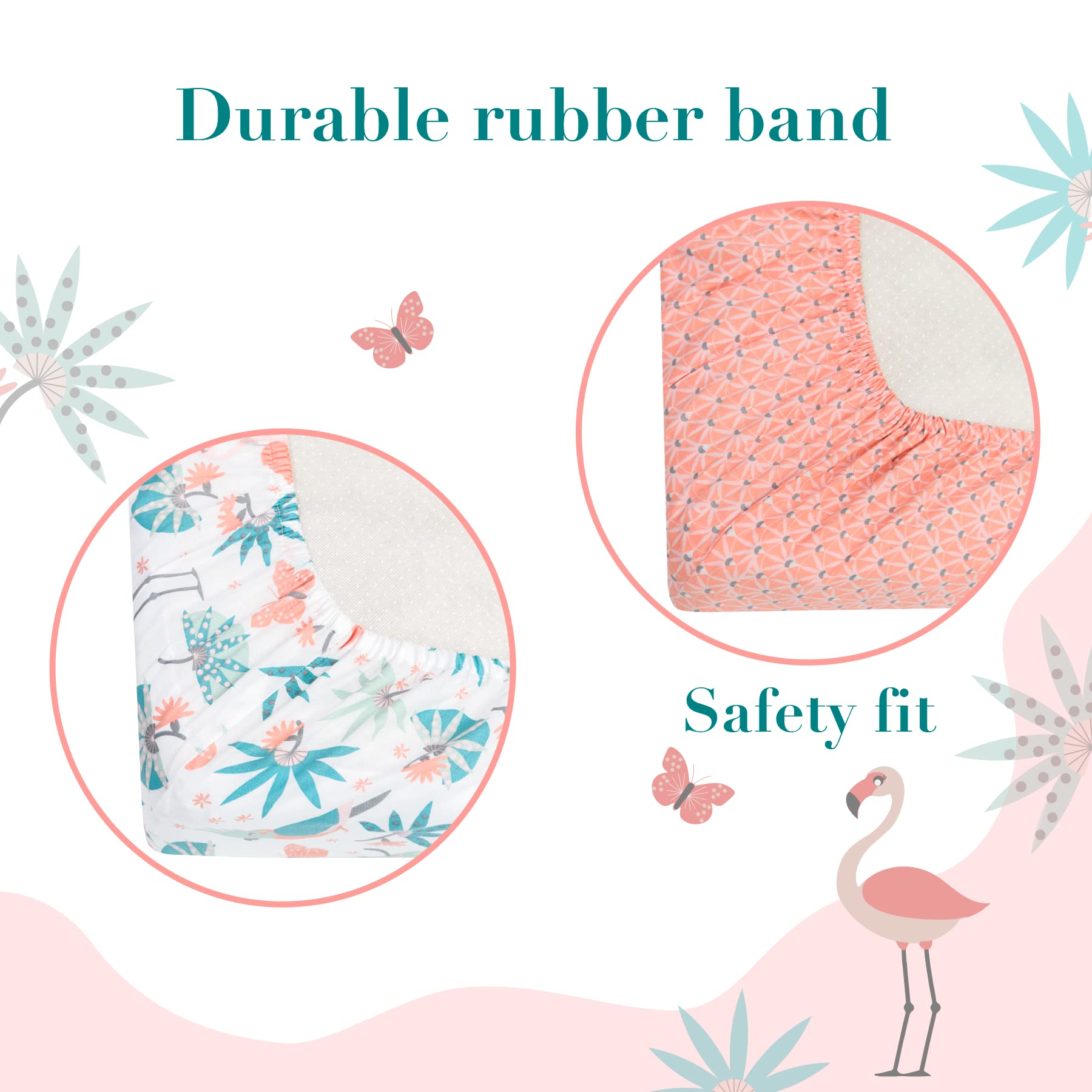 Funda 100 % algodón para cambiador para bebé niña, flamenco, transpirable, sábana bajera para colchón de cuna, hojas de selva, 32 x 16 pulgadas con bolsillo profundo de 8 pulgadas, 7