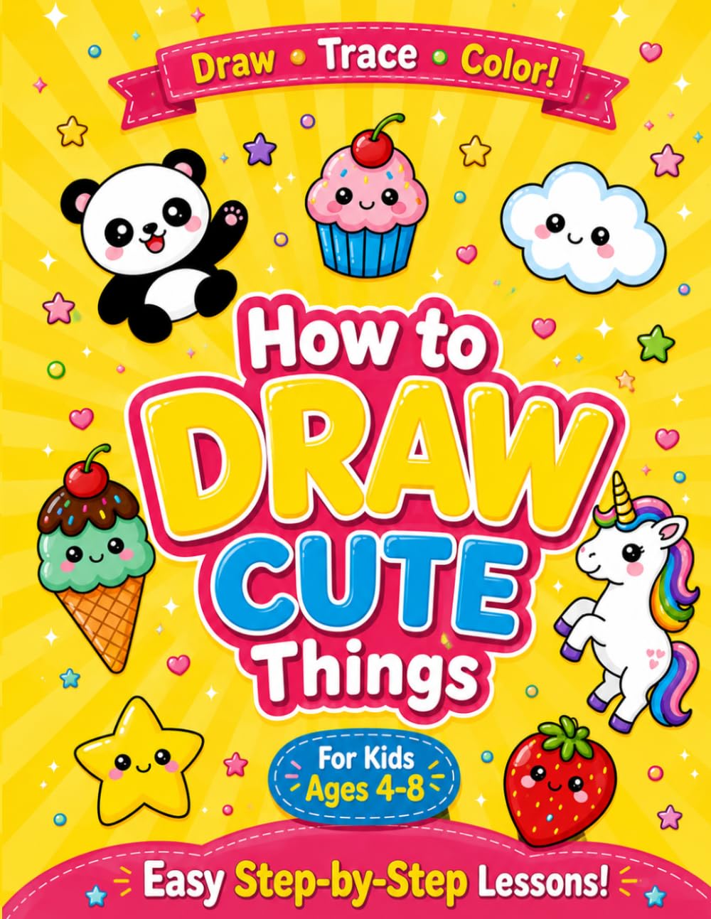 How to Draw Cute Things: Easy Step-by-Step Drawing & Tracing Book for Kids Ages 4–8: Learn to Draw Cute Animals, Food and Fun Characters, Perfect for Beginners