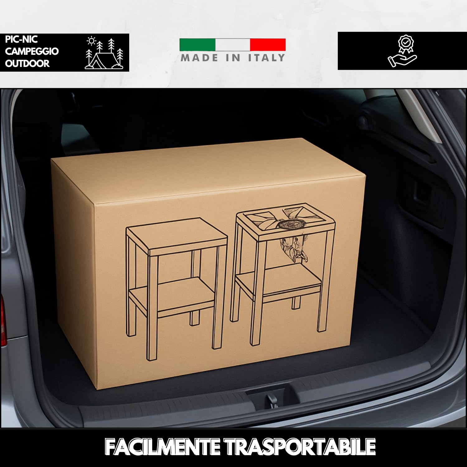 MOHOME Fornellone a Gas Esterno Premium Quality Made in Italy Ferro Resistente Portatile 30 x 60 x 80 cm Bruciatore Ghisa Regolatore 4 Piedi con Banchetto Supporto Pentole Campeggio Pic Nic Outdoor