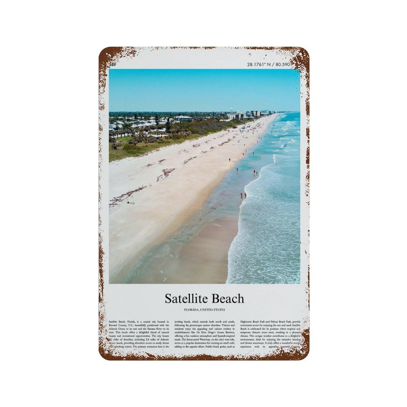 xiaoxiaoshen Satellite Beach Florida, United States, USA City Scenery Wall Decor Art Metal Tin Poster Modern Home Decor Art Home Bar Shop Decorations Vintage Sign 30x20cm
