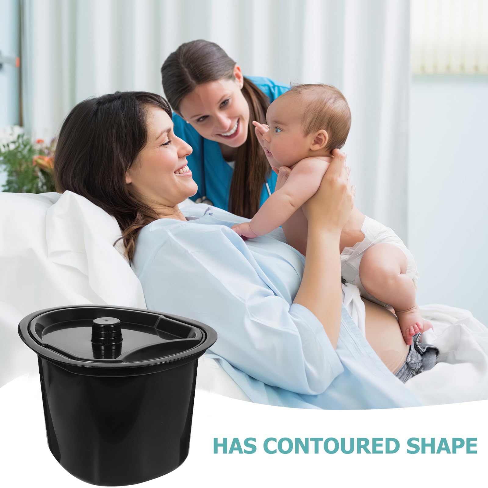 Pot de Chambre Adulte Noir 5l en Plastique avec Couvercle, Facile à Transporter, Design Ergonomique pour Patients et Personnes Handicapées
