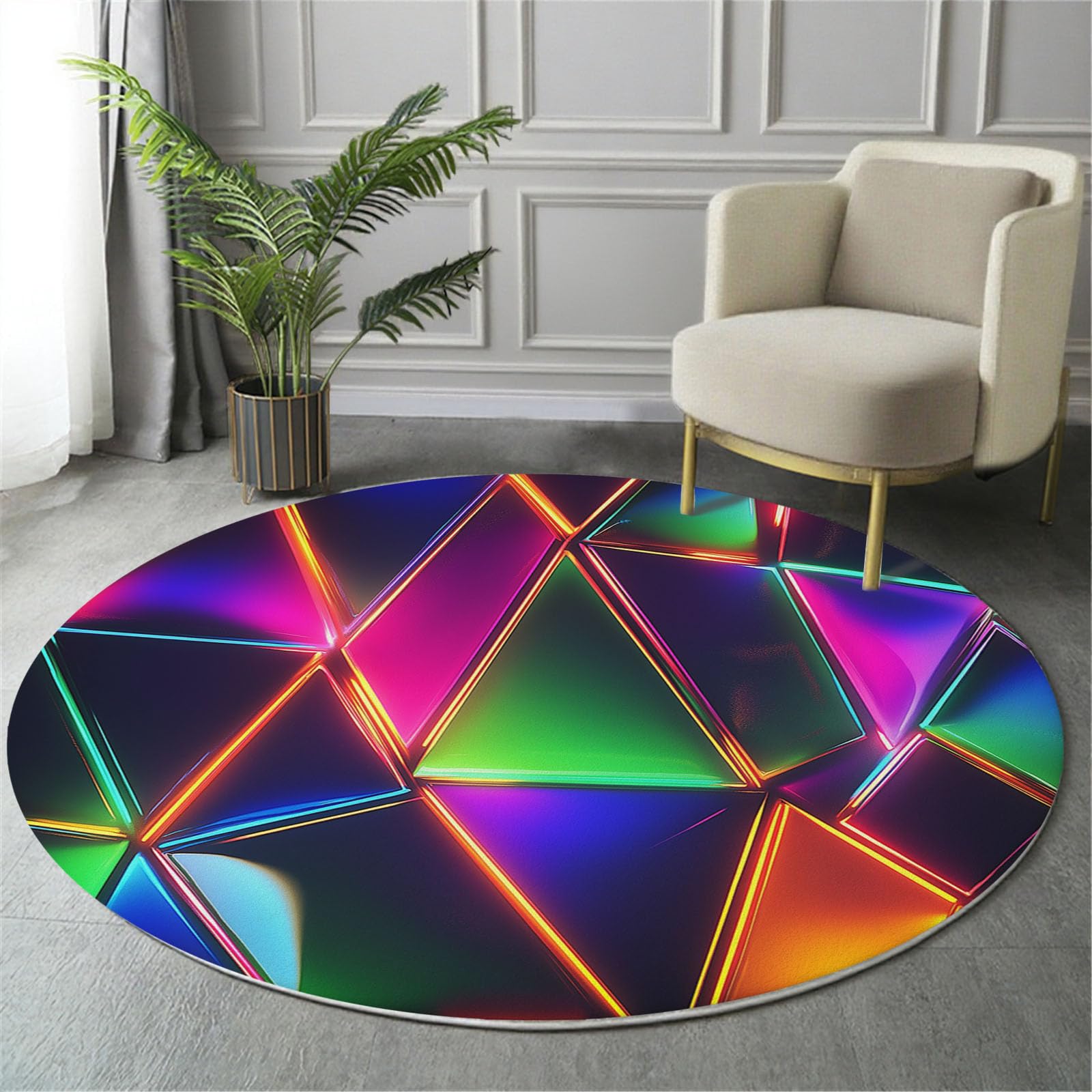 Tapis rond vert 140 cm pour salon et descente de lit géométrique