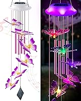 Vista 1 de Carillón de viento solar con mariposas, regalos para mamá y mujeres, carillón de viento LED brillante con cambio de colores para exteriores con 4