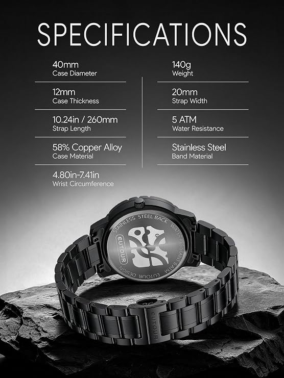 EUTOUR Magnetic Watch Floating Balls Dial 40mm Swiss Qtz 3/5ATM 20mm Strap