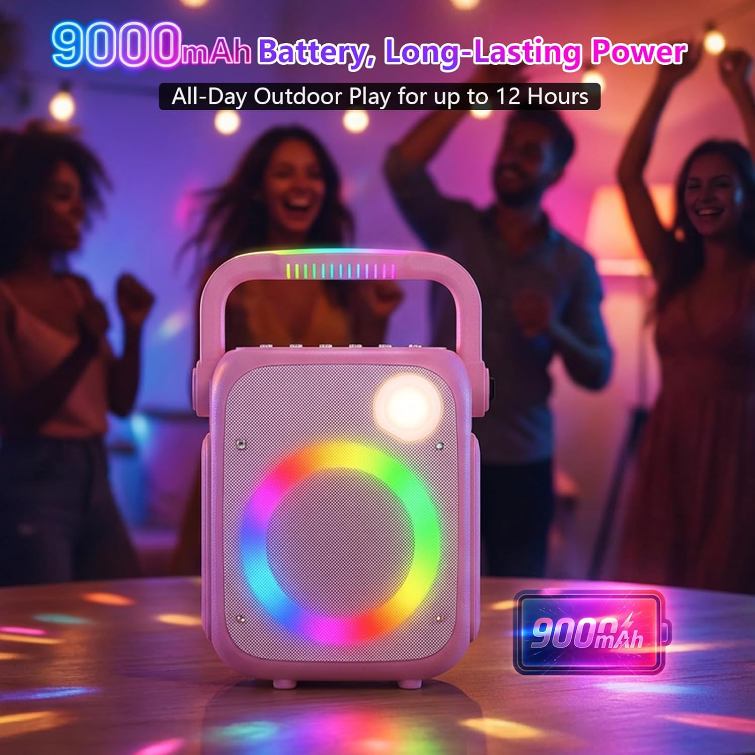 Portable Guitar Amplifier Speaker Professional Street Performer Audio with Loud Sound for 16000sq.ft., Outdoor Karaoke Machine with SOS Emergency Light,9000mAh Battery,Ideal for Party,Camping,Pink