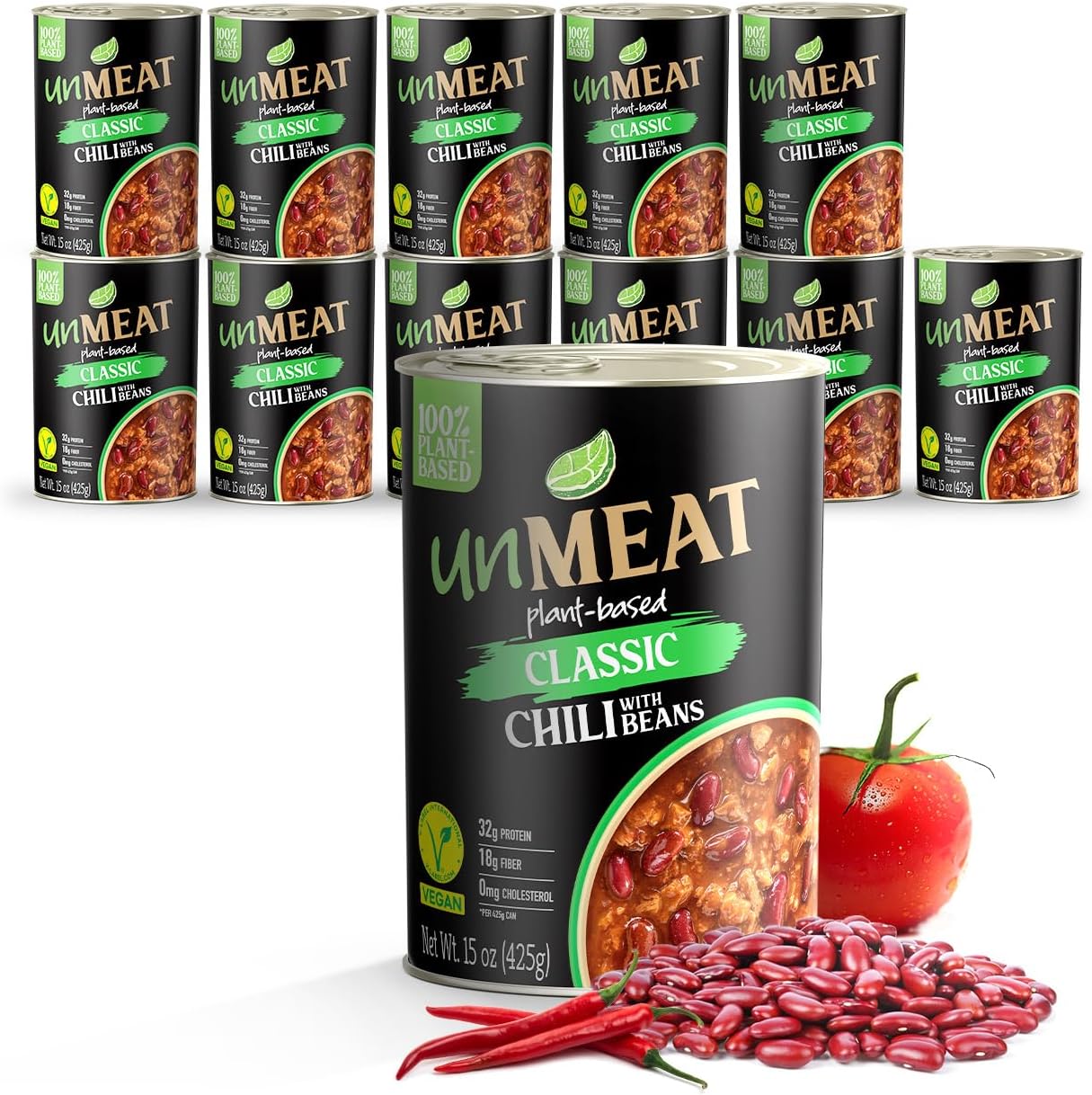 Plant Based Meat | Easy to Prepare Plant Based Protein | Vegan Meat with Less Calories, Chili with Beans, 12 pack