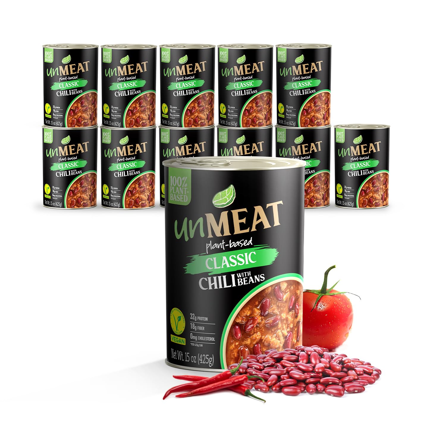 unMEAT Plant Based Meat | Easy to Prepare Plant Based Protein | Vegan Meat with Less Calories, Chili with Beans, 12 pack