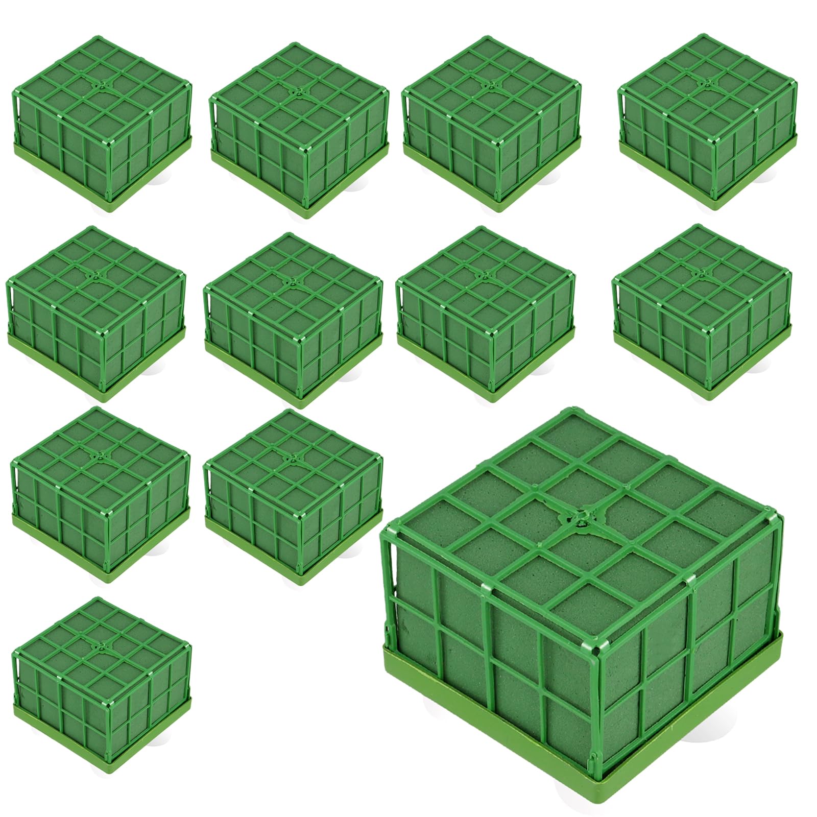 JEUIHAU 12 PCS Floral Foam Cage, Square Flower Foam Holder with Suction Cup, Flower Arrangement Cage for DIY Fresh Flowers, Wedding Party, Kitchen Decoration, Table Centerpiece
