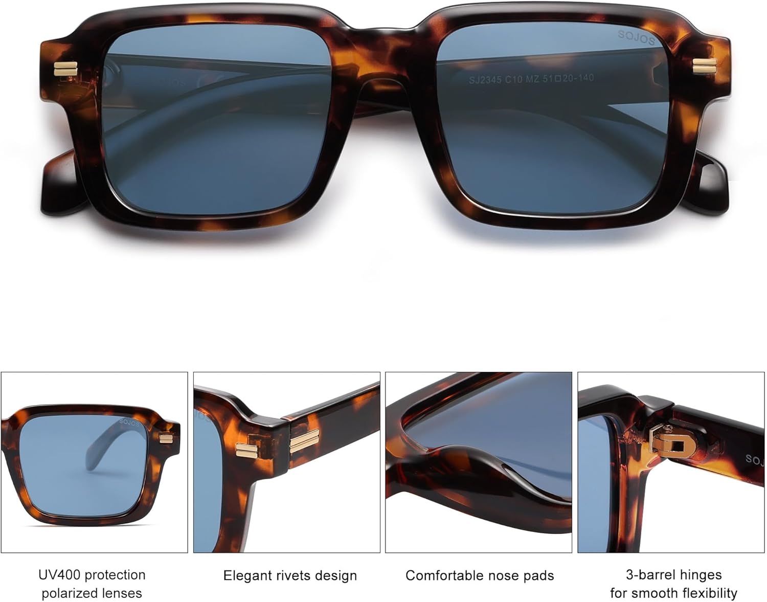 SOJOS Trendy Square Polarized Sunglasses for Women Men, Retro Vintage Womens Mens Rectangle Shades SJ2345 - Image 5