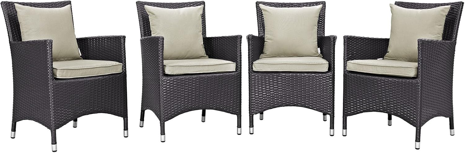 Modway Convene Wicker Rattan Outdoor Patio Dining Armchair with Cushion in Espresso Curant