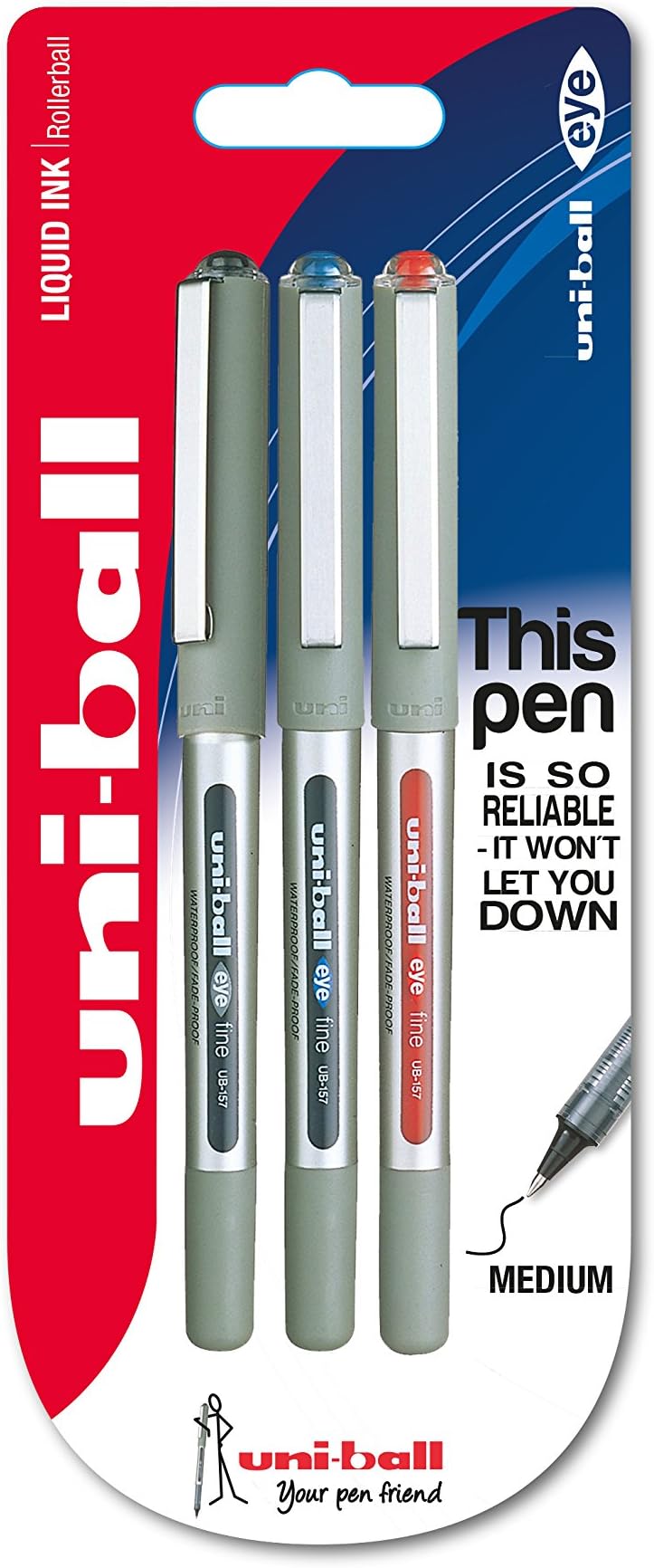 Eye Fine UB-157 Rollerball Pen - Assorted Colours (Pack of 3)