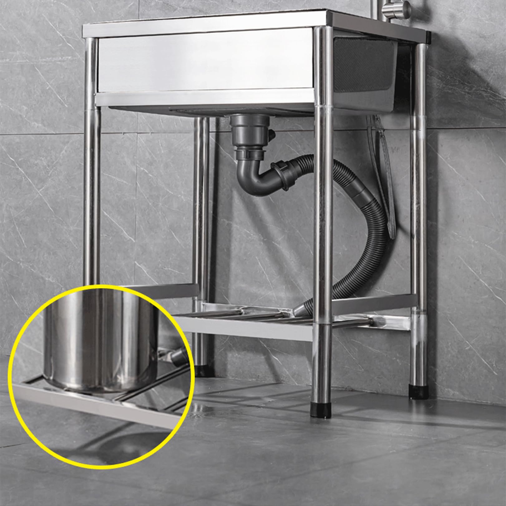 Évier Portable autoportant d'extérieur, en Acier Inoxydable, pour Cuisine, Jardin, Camping ou Usage Commercial. Robinet et Tuyau d'évacuation Inclus. Facile à Nettoyer.