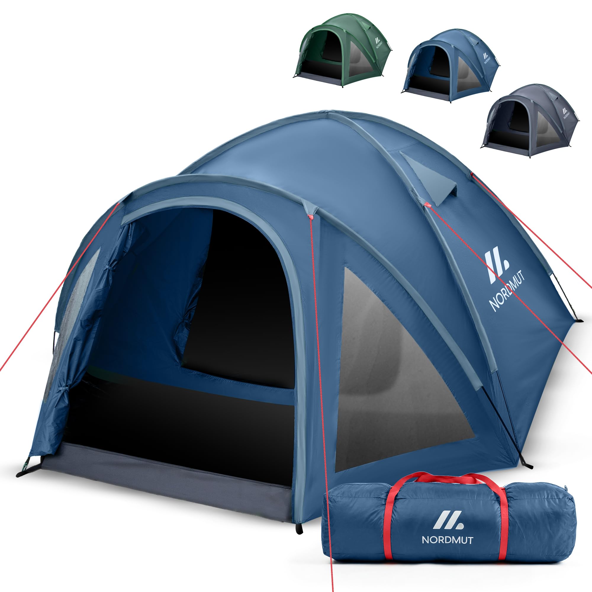 NORDMUT® Tenda da Campeggio 4 Persone Impermeabile & Leggera – Tenda a Cupola con Anticamera Richiudibile – 2-4 Persone con Ottima Ventilazione & Piccolo Ingombro