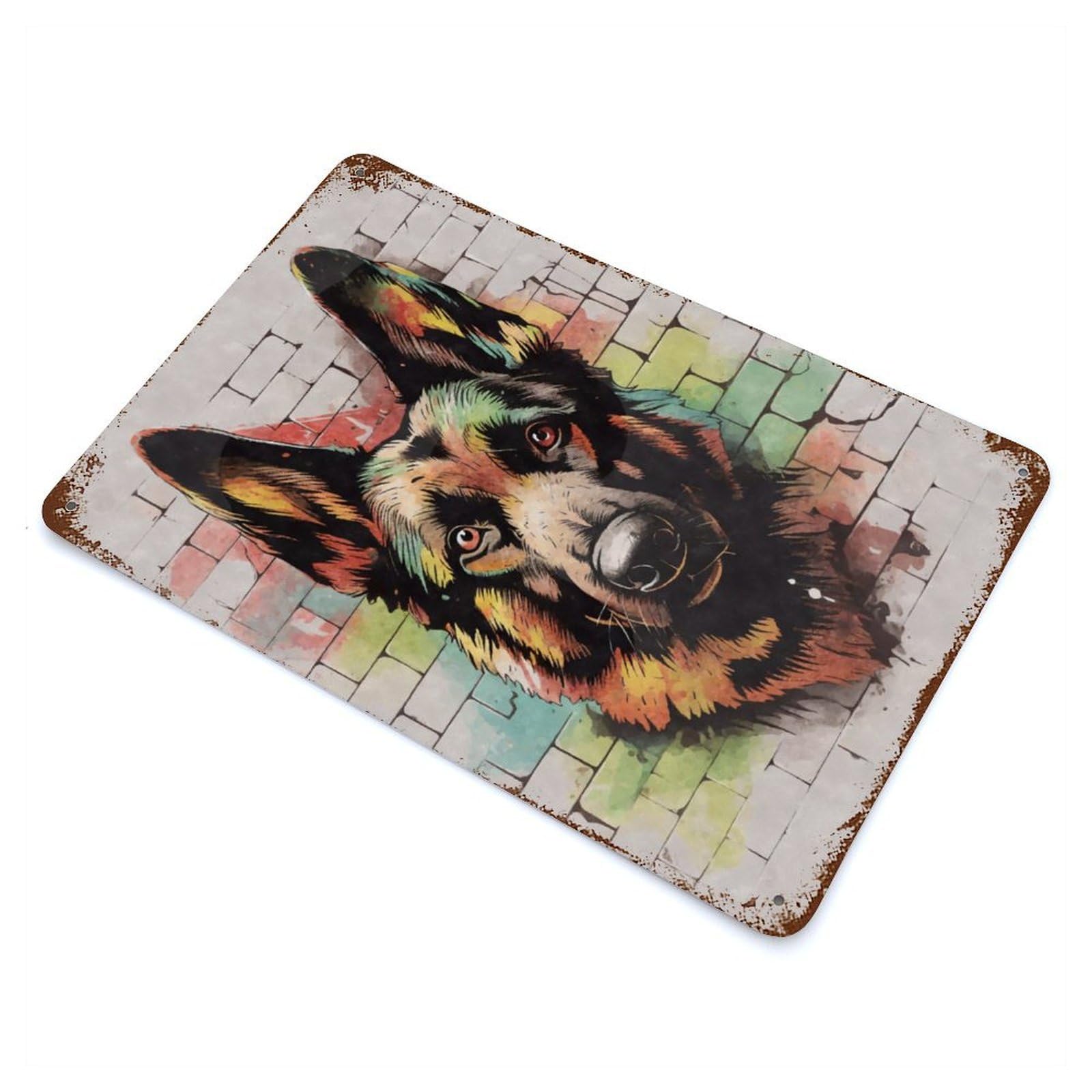 Vintage Rust Metal Sign German Shepherd Graffiti 11.8"x7.9", Shabby Chic Decor for Cafe, Home Bar And Lounge Decor