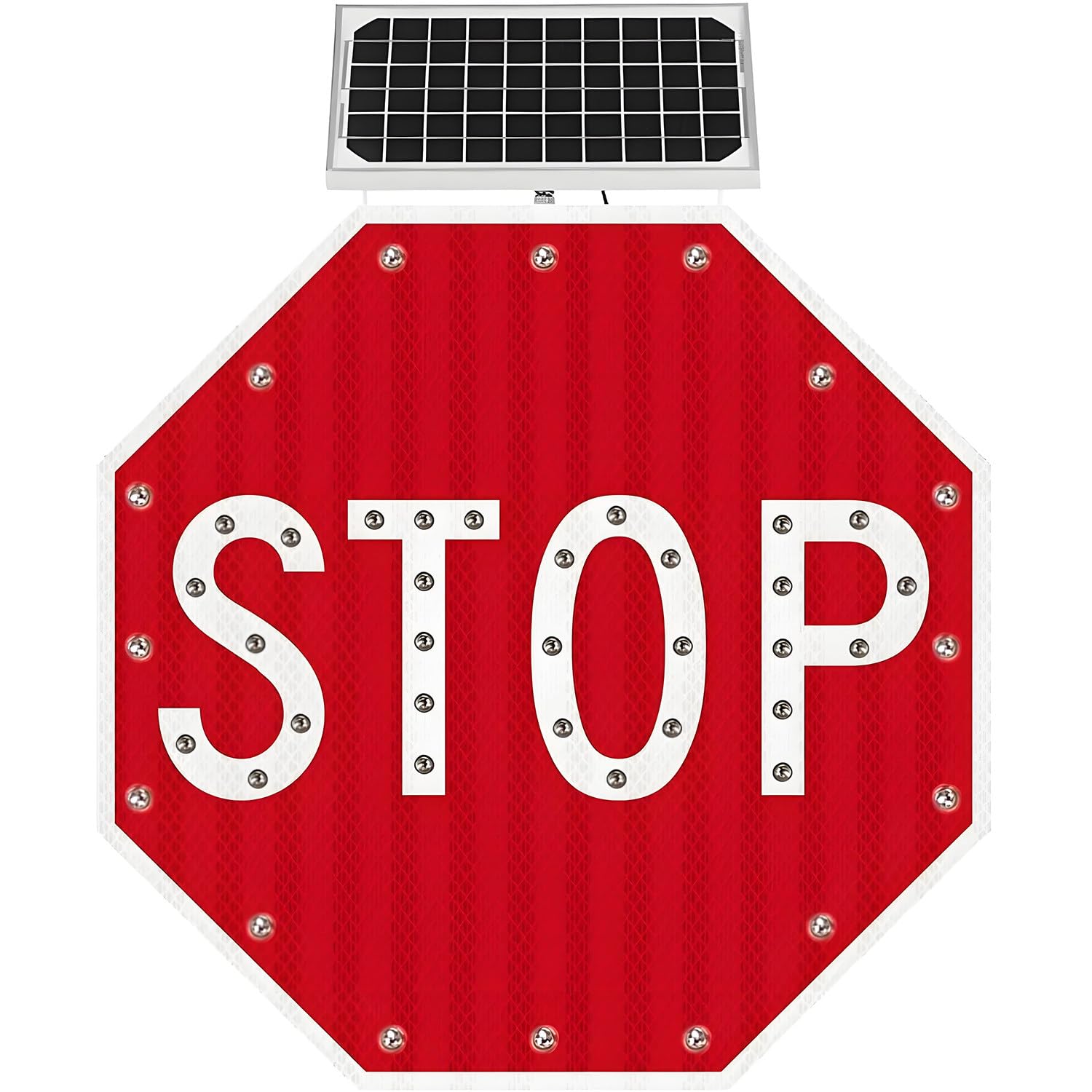 Znak STOP z migającą diodą LED zasilaną energią słoneczną, ośmiokątne aluminiowe znaki drogowe z migającą diodą LED w kolorze czerwonym, wytrzymała, odblaskowa folia klasy inżynierskiej 80 * 80cm