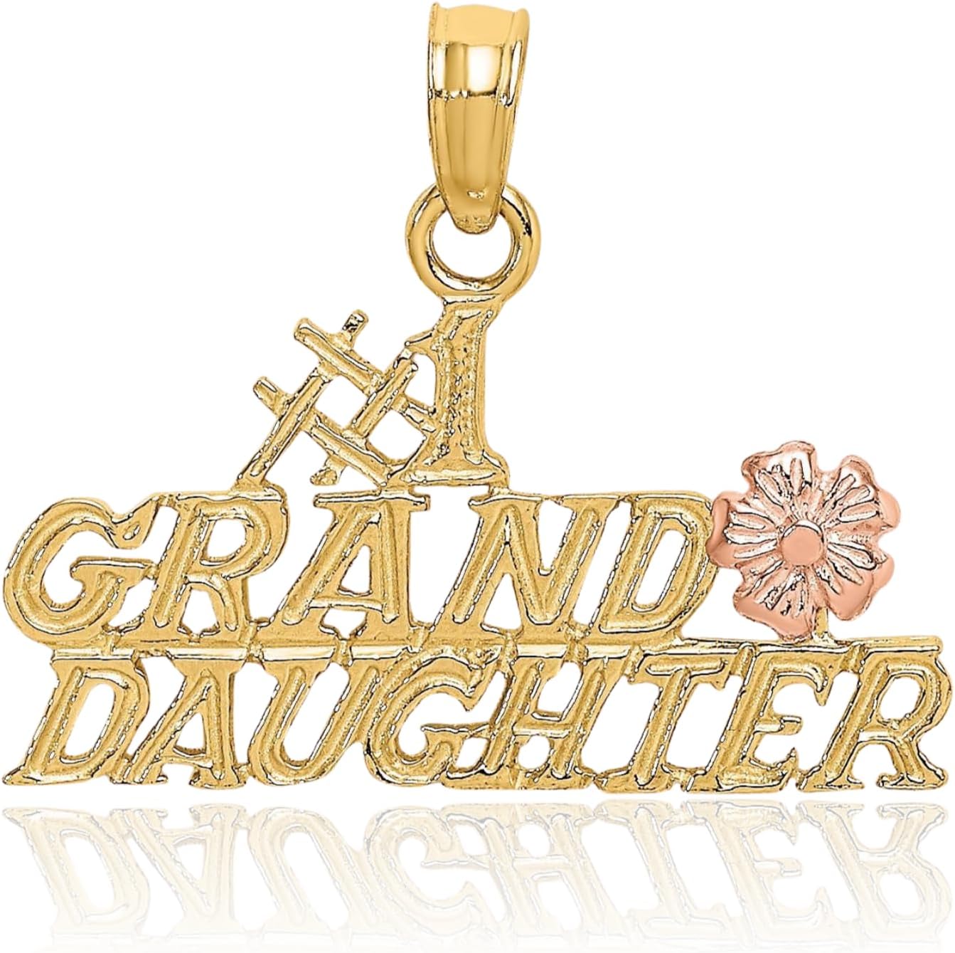 IceCarats 14K Solid Two Tone Gold Small Best Granddaughter Flowers Pendant Necklace 14.5mm 0.6 inch Polished For Her