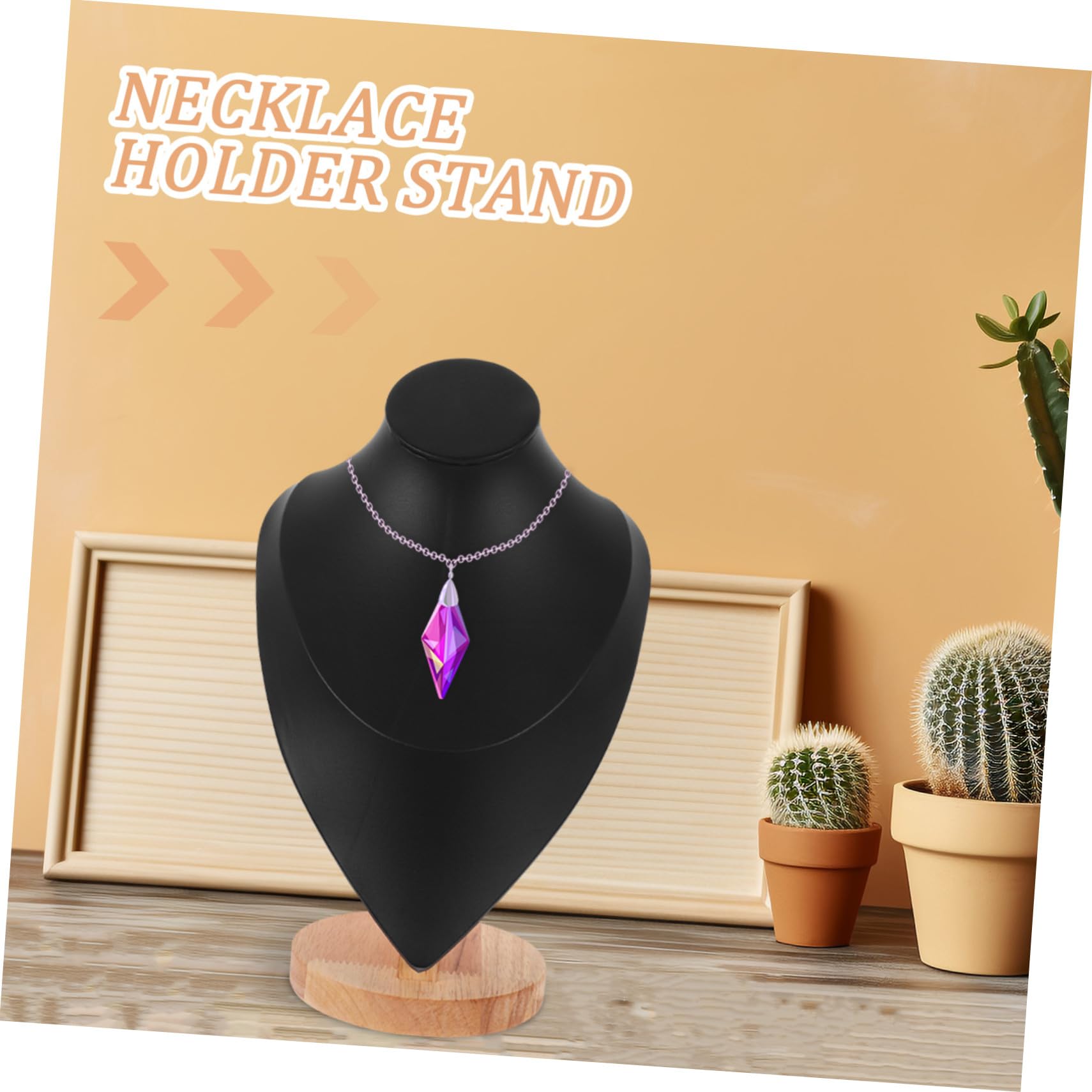 ERINGOGO Schmuckständer mit Stabilem Holzsockel Schmuckhalter für Halsketten und Ketten Elegante Pu leder Oberfläche Minimalistisches Design für Schmuckpräsentation im Laden