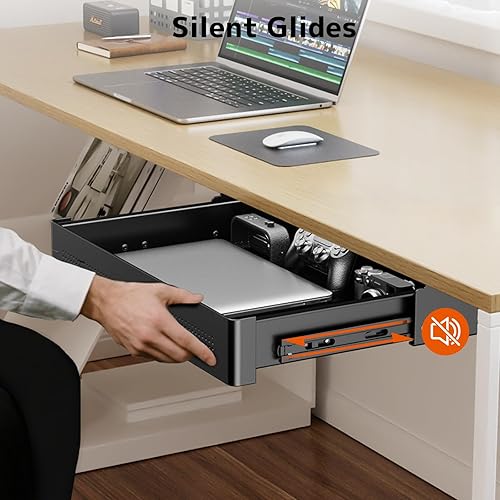 Miniatura 5 de PUTORSEN Cajón de almacenamiento debajo del escritorio de 15.7 pulgadas de ancho, organizador deslizante suave para escritorio de pie y oficina en