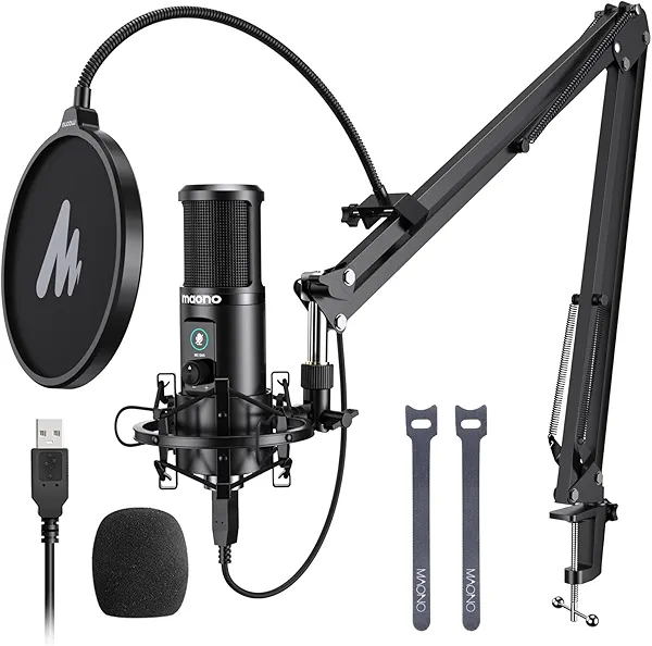 MAONO USB Recording Microphone Kit, Professional Condenser Microphone for PC with One-Touch Mute and Mic Gain Knob for Singing, Podcast, Studio, Streaming PM421