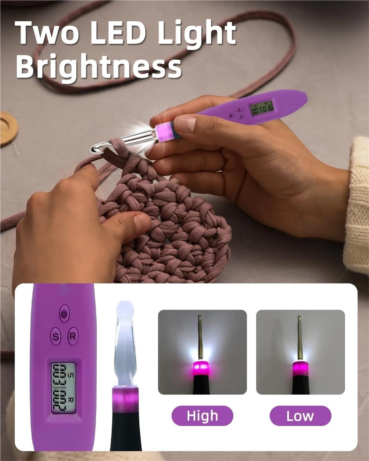 Juego de agujas circulares de tejer de 24 piezas con agujas de ganchillo iluminadas con contador ergonómico con cabeza intercambiable de metal, herramienta de bricolaje para principiantes (juego