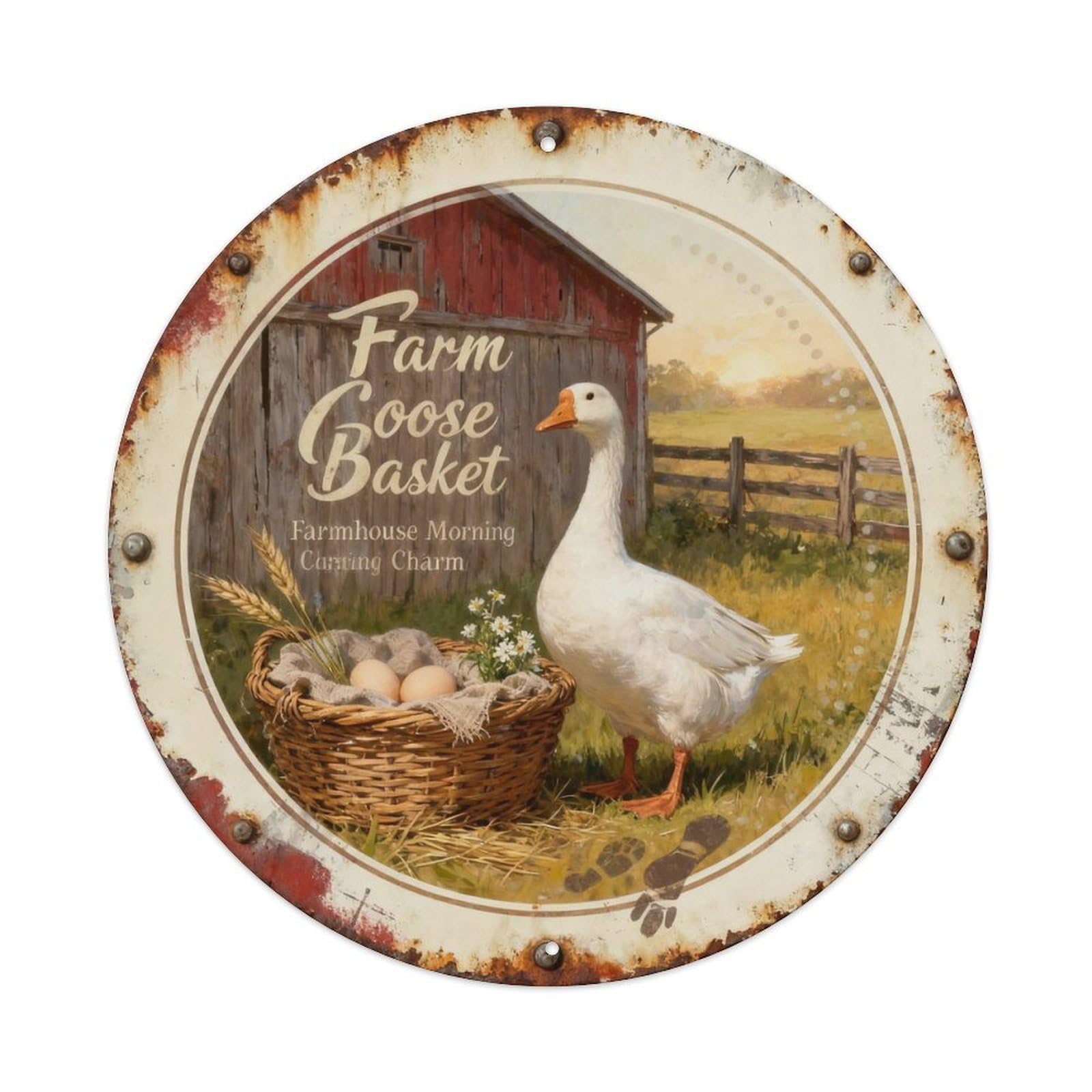 Farm Goose Basket Metal Tin Sign Plaque