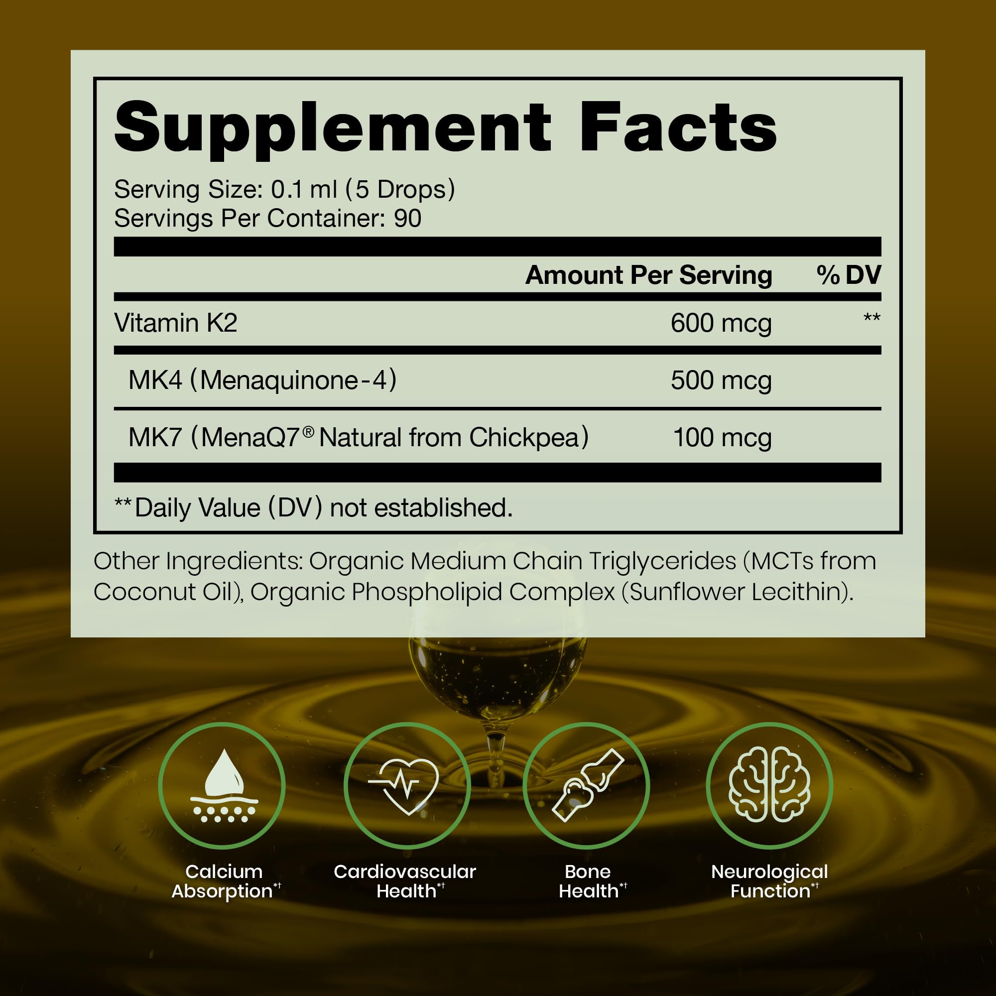 Liposomal Vitamin K2 Drops, MK-4 & MenaQ7 MK-7, 600 mcg, 10 mL — Amazon image 2