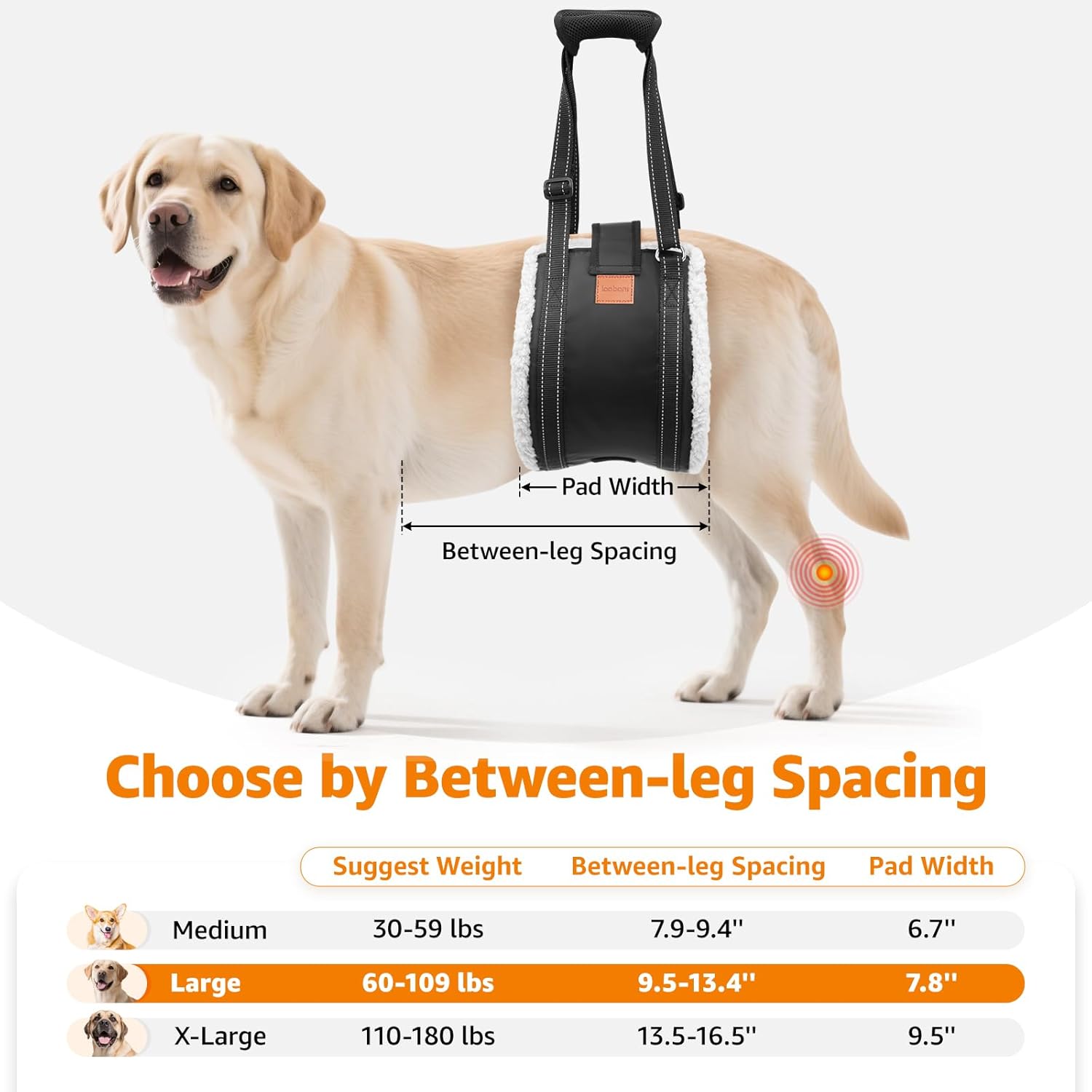 LOOBANI Dog Lift Harness for Back Legs, Portable Dog Sling for Large Dogs Hind Leg Support, Comfortable Leg Support Assistance for Elderly Dogs with Hip, ACL Brace, Senior, Injured