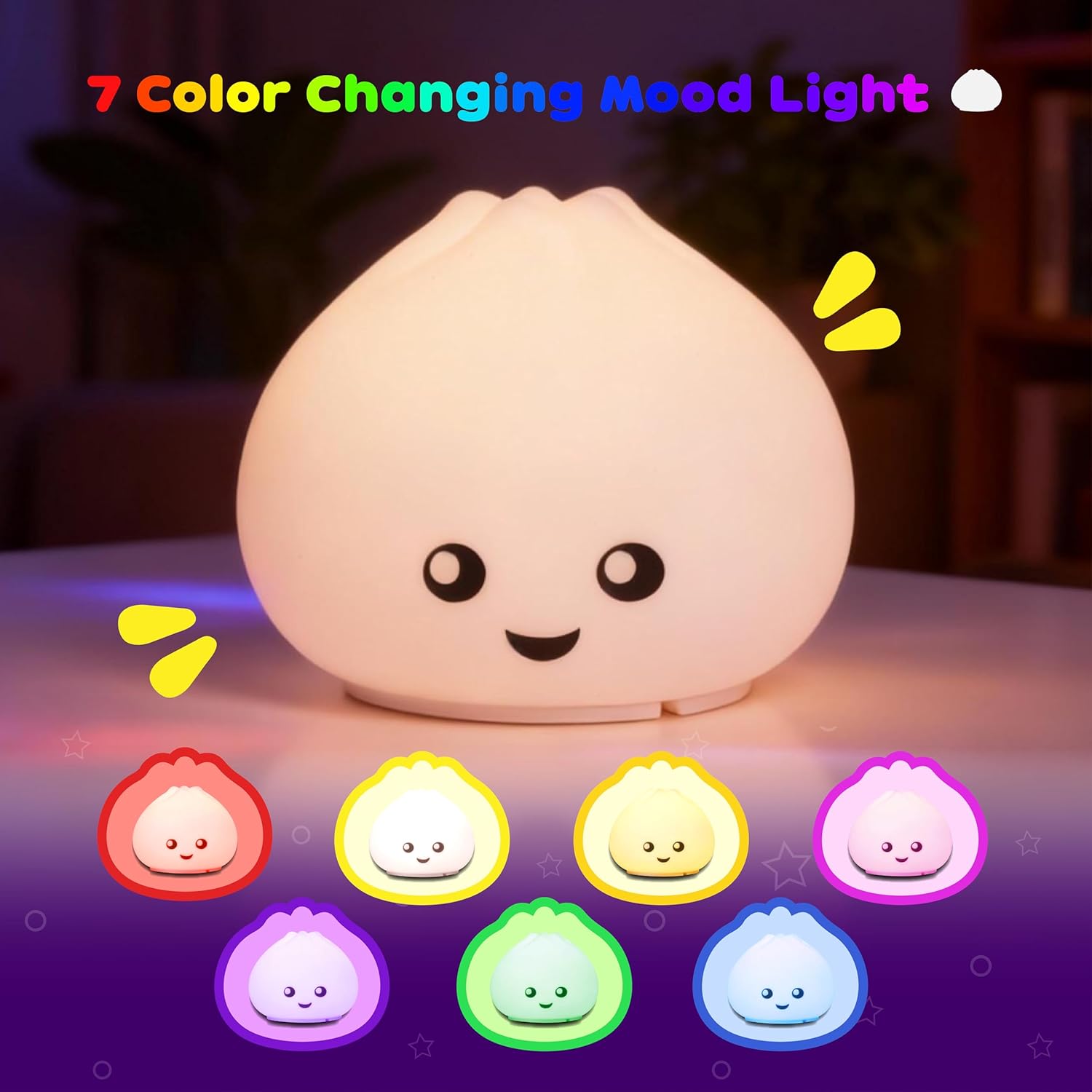 Dumpling Squishy Night Light, Rechargeable 16 Color Changing LED Night Light, Portable Soft Silicone Touch Lamp for Nursery, Kids Room, Ideal Gifts for Girls Boys