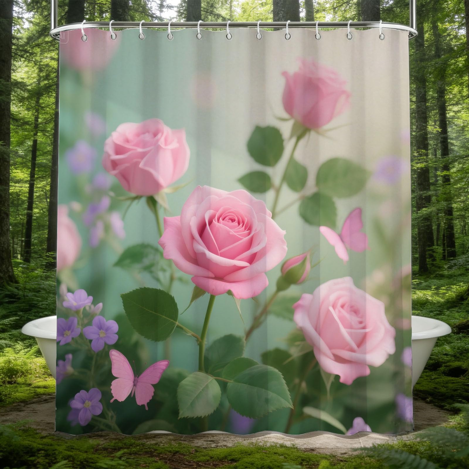 Rideau de douche rose 3D lavable pour remplacer le plastique et éliminer définitivement la moisissure