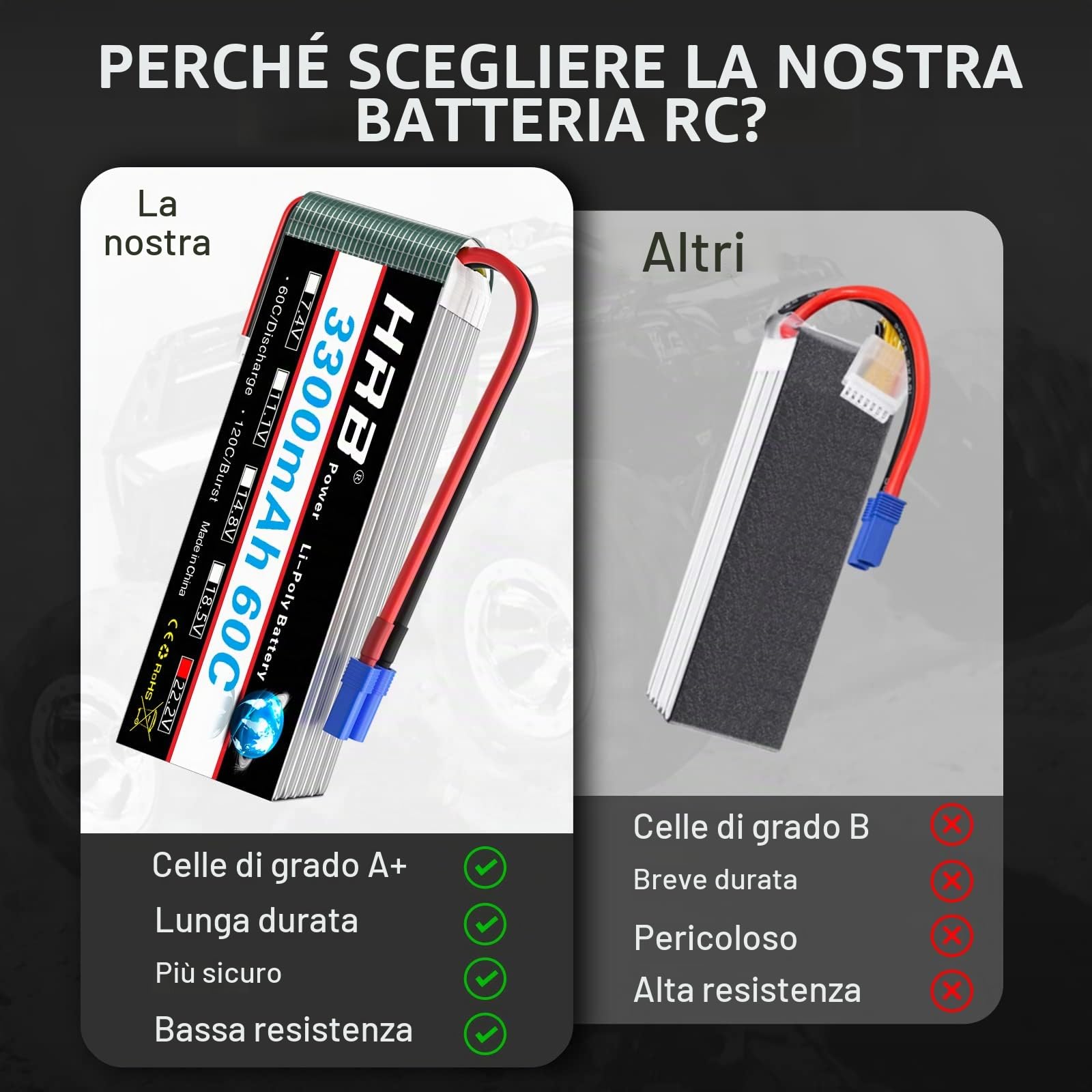 HRB 2PCS 6S 22.2V 3300mAh 60C Lipo batteria con spina EC5 per RC Helicopter Airplane Car Boat Truck