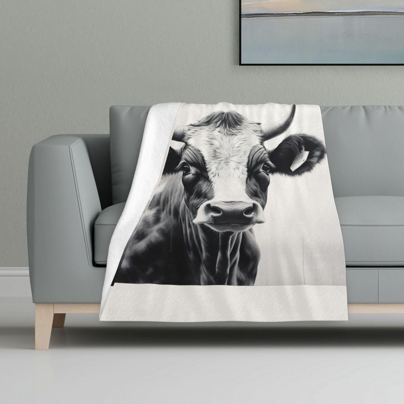 Couverture en flanelle imprimé vache noir et blanc pour lit et canapé