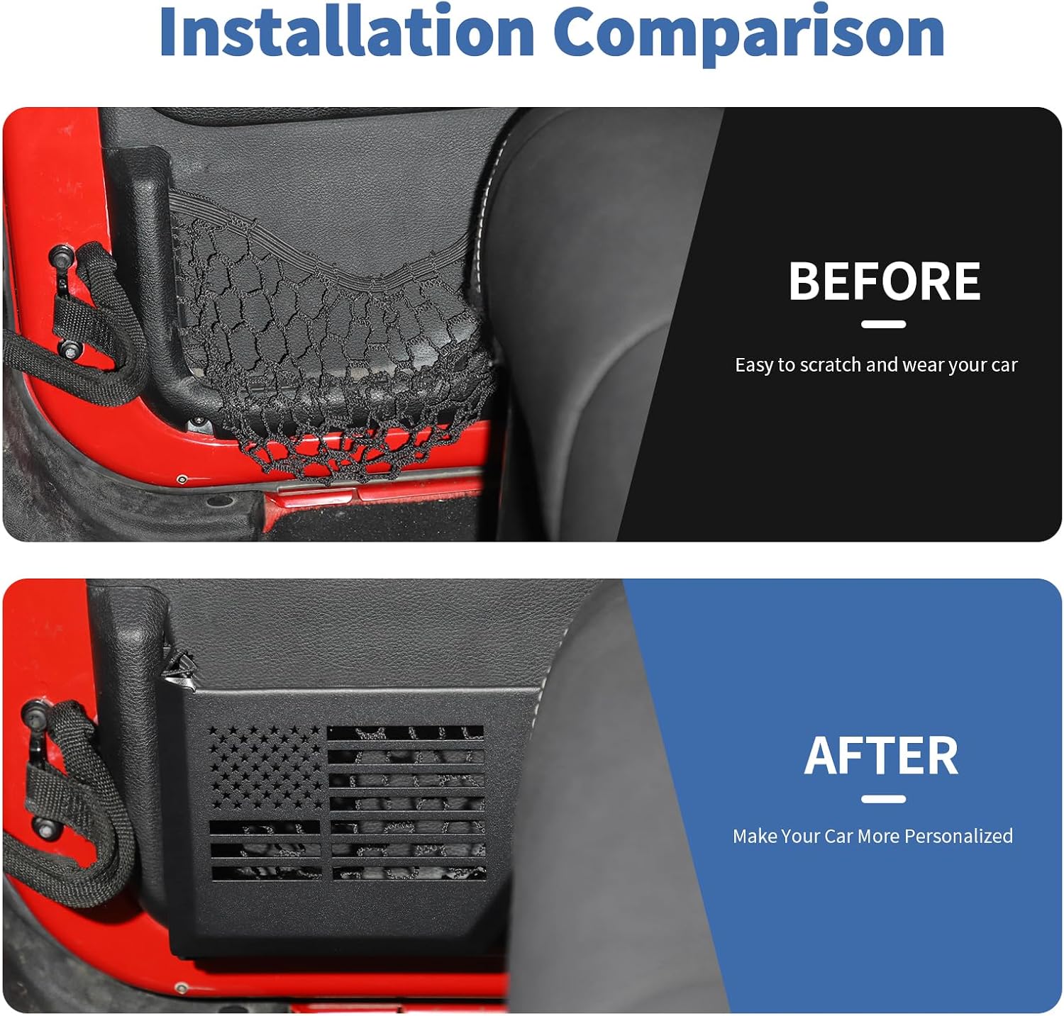 Front & Rear Door Side Insert Storage Pockets Tray Fit for 2011-2018 Jeep Wrangler JK JKU 2/4 Door, 4Pcs Door Organizer Box Interior Storage Expansion Accessories(Flag)